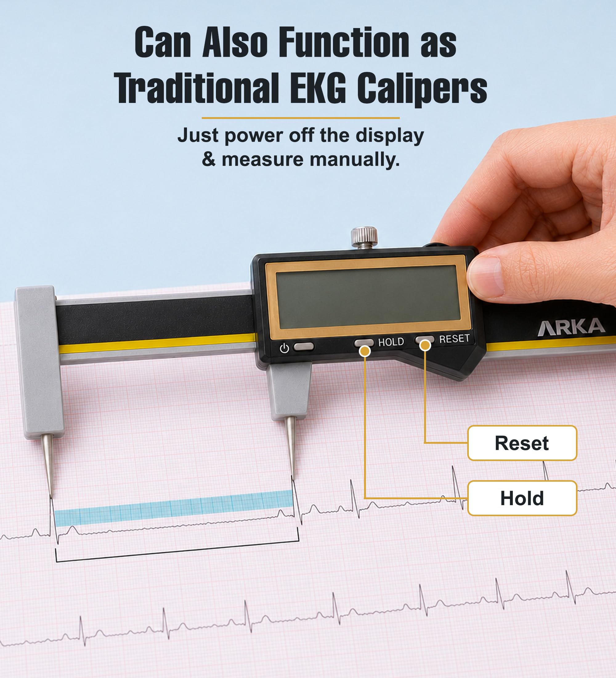 ARKA Digitaler EKG-Messschieber - Sofortige Herzfrequenz- & Intervallmessung, Einhandbedienung, großes LCD-Display, Elektrokardiographen Messwerkzeug für Ärzte, Krankenschwestern, Medizinstudent