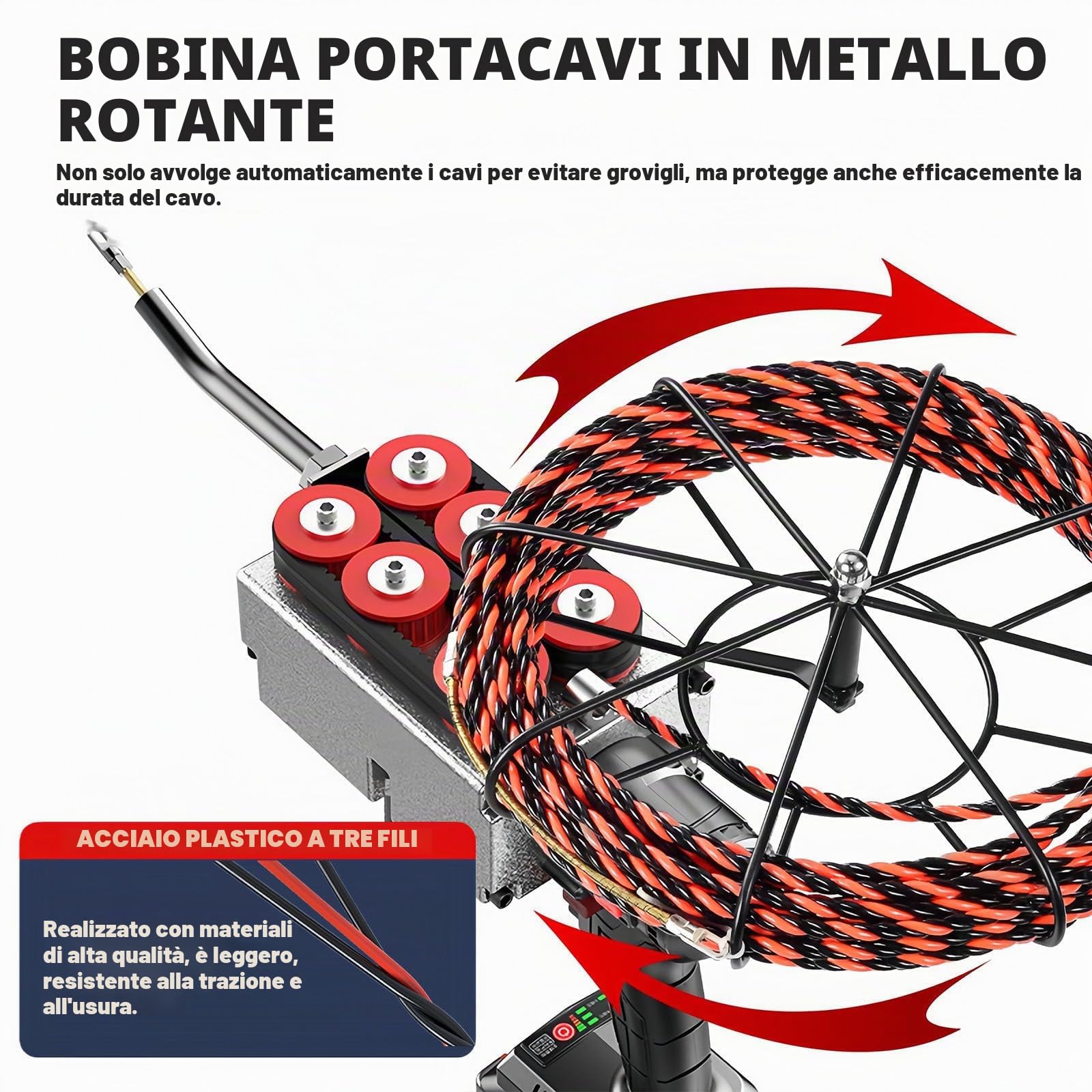Filo per Infilacavi Elettrico Senza Spazzole 40m/Min - Sonda Passacavi Elettrica con Batteria 25000mah - per Cavi Elettrici E Cablaggio Tubi Edilizia/Idraulica 30m