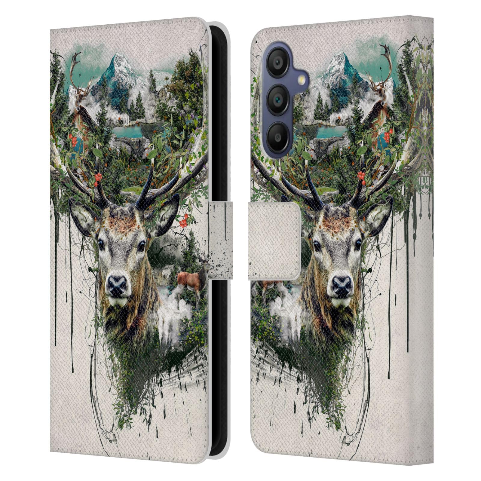 Funda libro de cuero Samsung Galaxy A15 con diseño ciervo abstracto 7