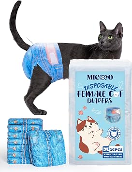 MICOOYO Disposable Cat Diapers, Cat Diapers for Female Cats with Ultra Stretchy, Puppy Diaper Super Absorbent, Fit for Cats in Heat or Incontinence, 51 Count Medium Size
