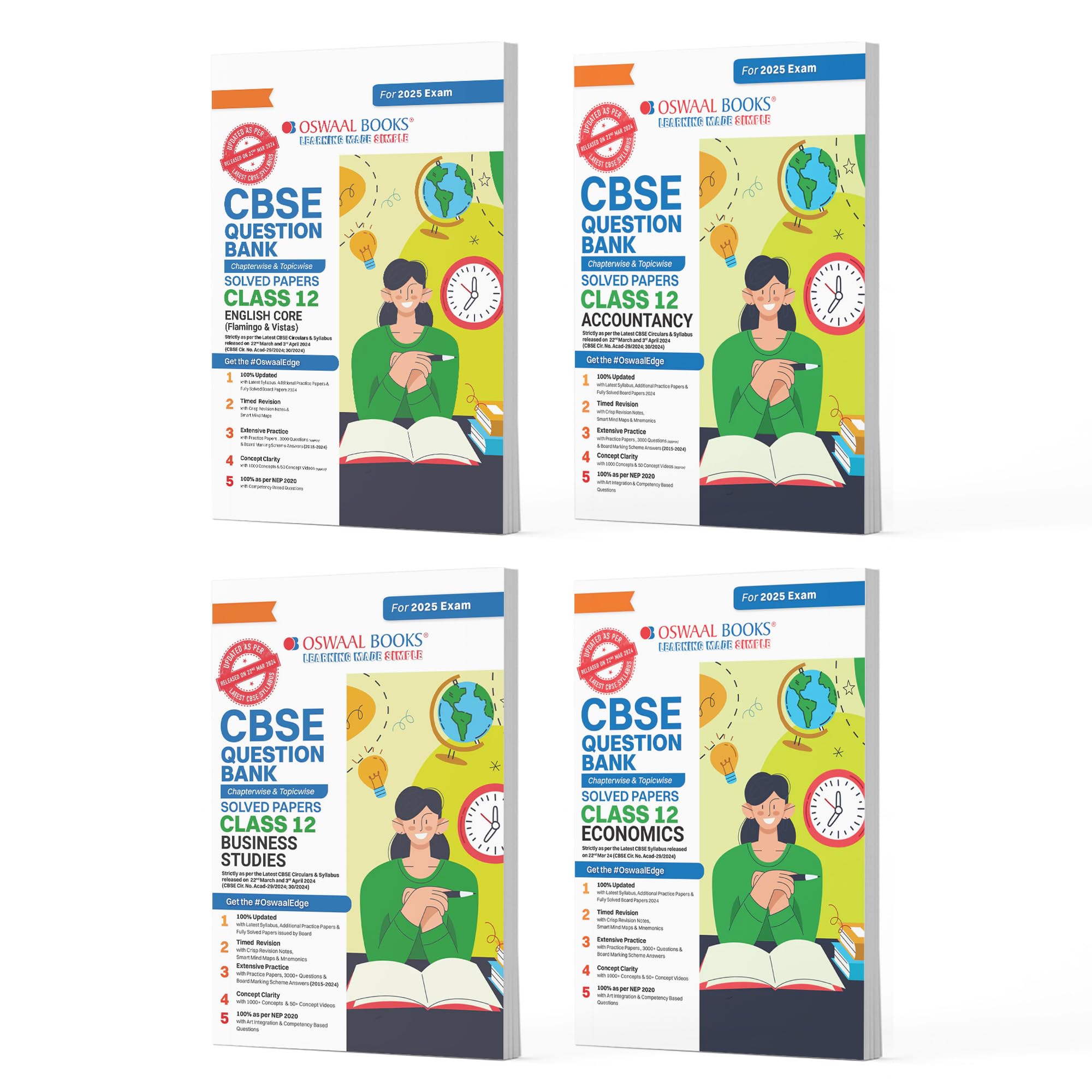 Oswaal CBSE Question Bank Class 12 Set of 4 Books | English Core | Accountancy | Business Studies | Economics | Chapterwise Topicwise Solved Papers | For 2025 Board Exams