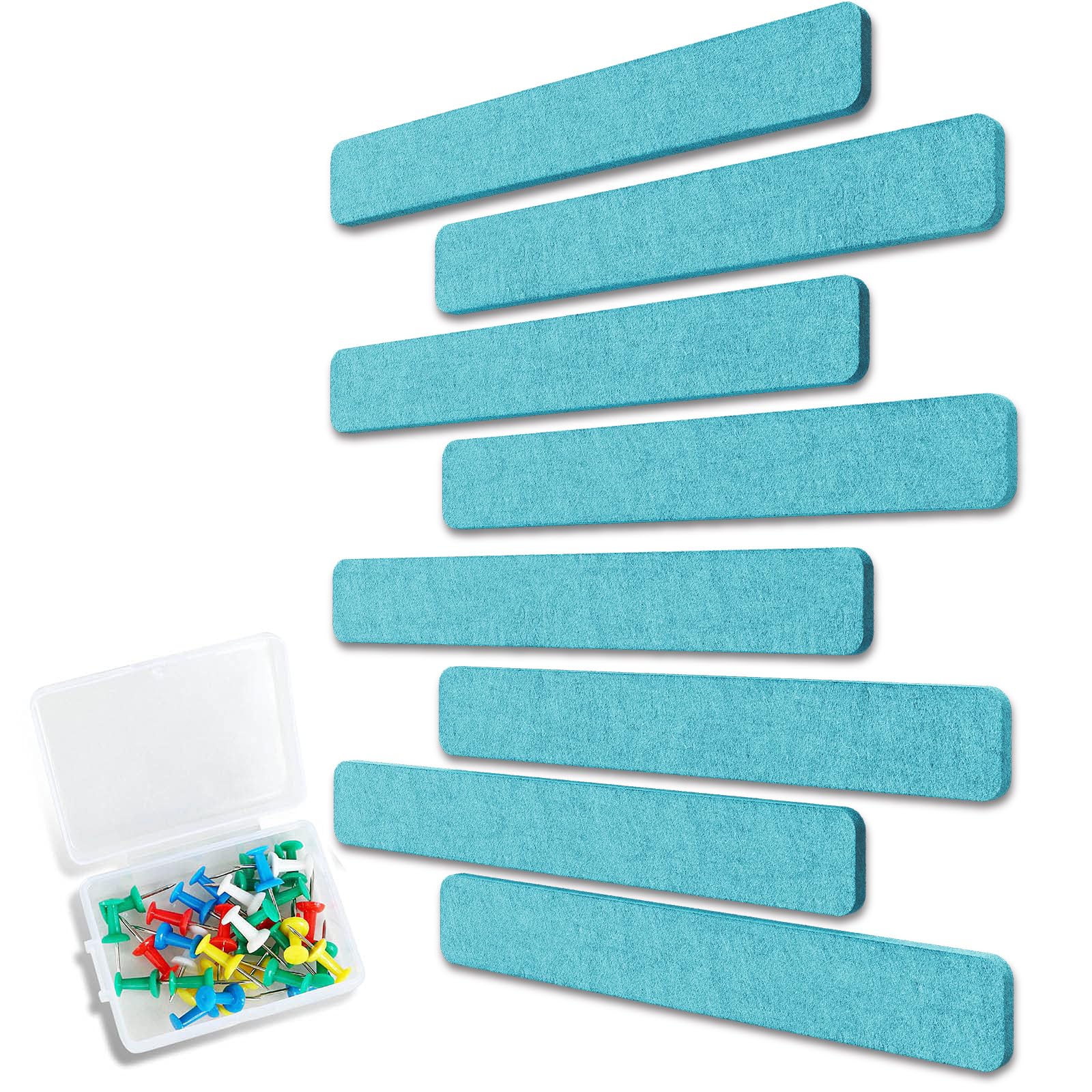 Uoisaiko Filz Pinnwand Selbstklebend mit 40 Pinnnadeln, 8 Stück Pinnwand Bar Streifen Filzboard Memotafeln Fotos Filzplatte Bulletin Board Wanddekoration für Büro Küche (Seeblau, Klein)