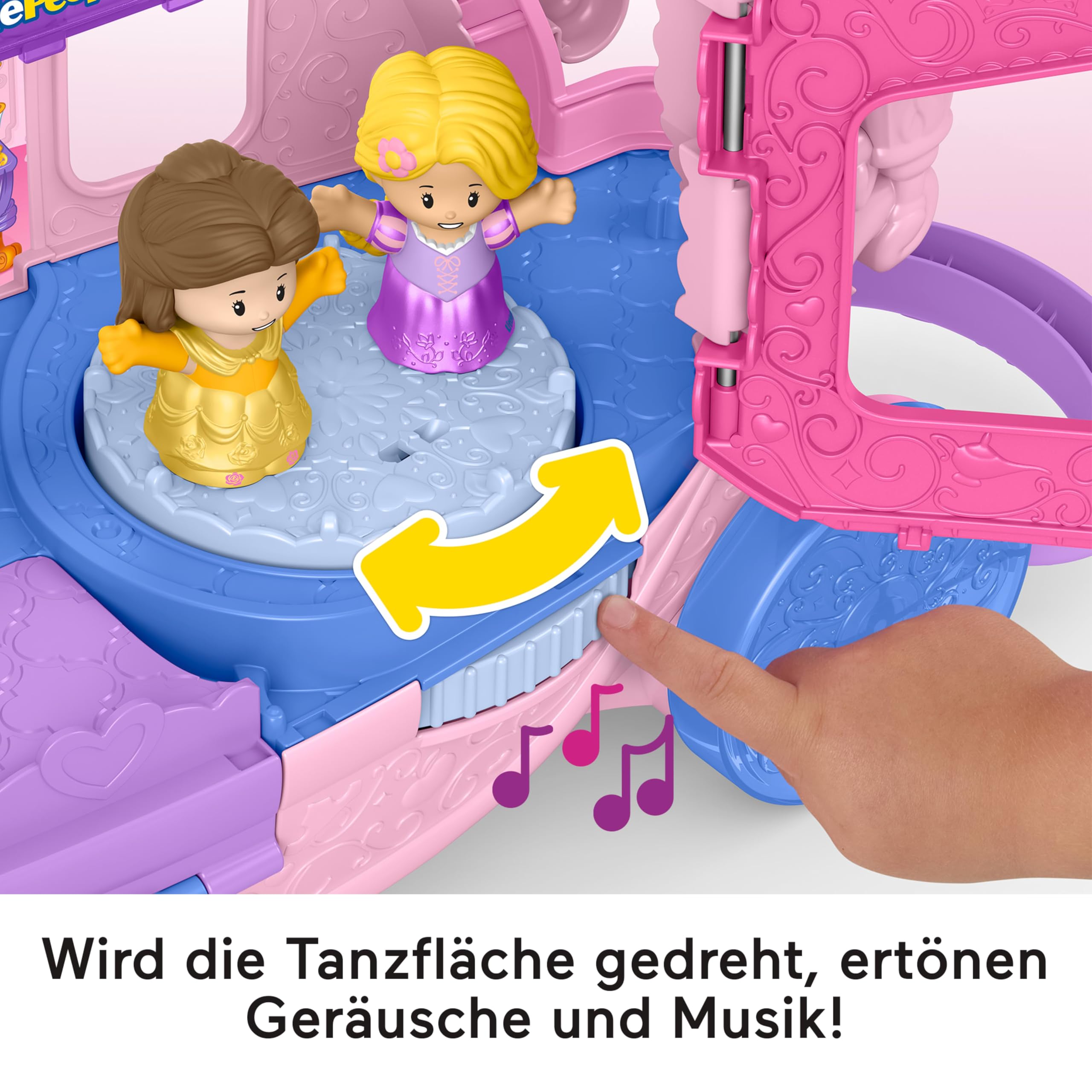 Fisher-Price Little People Kleinkindspielzeug Disney Princess Musikkutsche zum Hinterherziehen Spielset mit Spielfiguren für Rollenspiele für Kinder ab 18 Monaten ,JCW72 | Spielset mit Belle & Rapunzel Figuren, Rollenspiel, Kleinkinder & Kinder ab 18 Mona