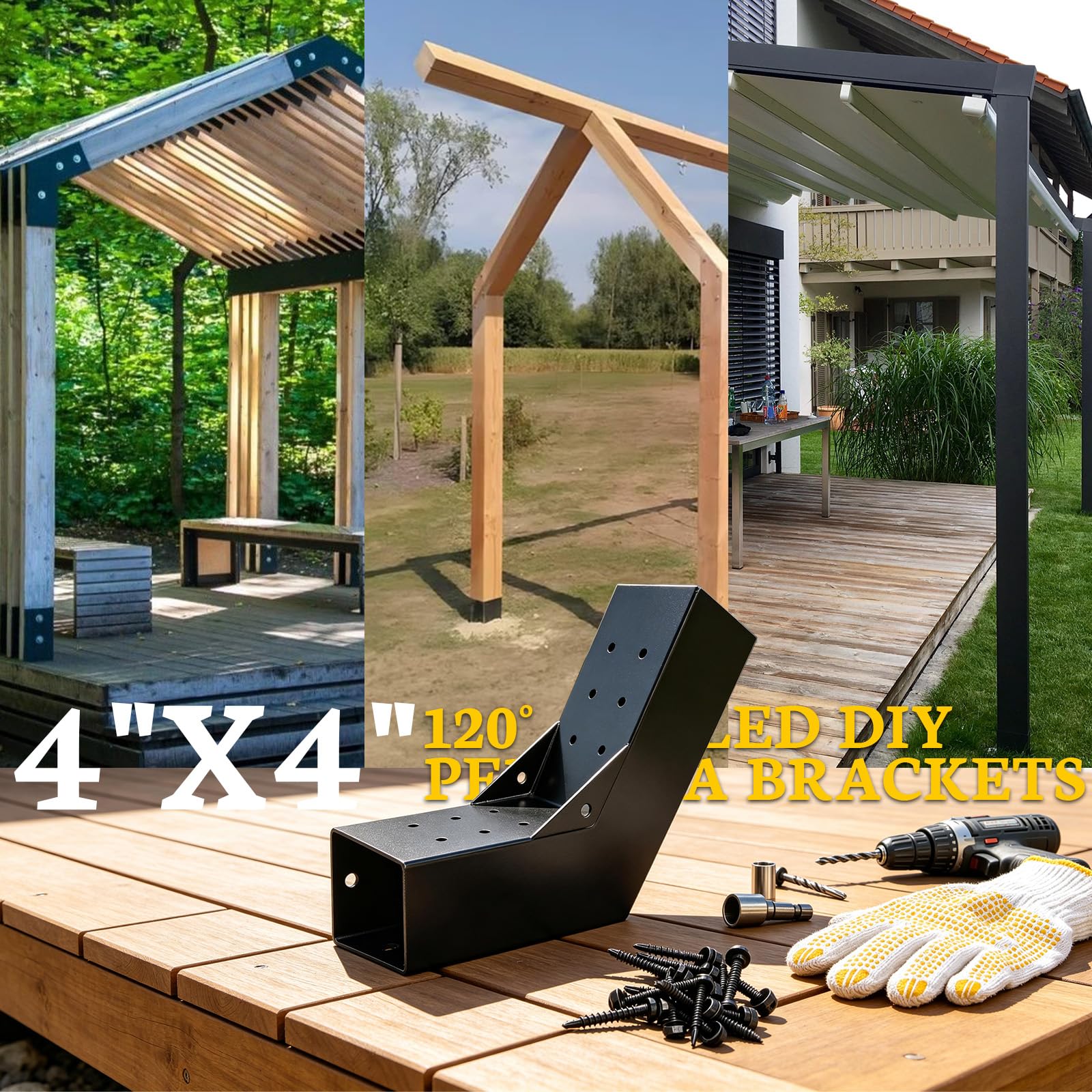 Soporte de pegola de 2 vías de 30 grados, soportes de techo inclinados de calibre 13 para madera de 4 x 4 pulgadas (real: 3.5 x 3.5 pulgadas), soportes de poste inclinados de carpintería para