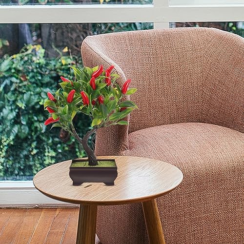 Miniatura 9 de Cabilock Árbol de chile artificial realista, bonsái, planta en maceta de chile falso para interiores