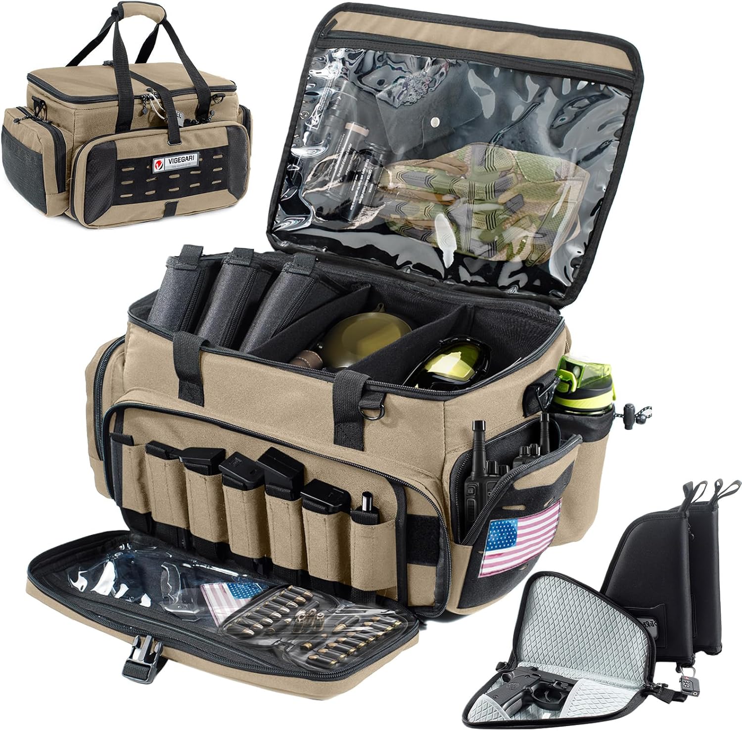 VIGEGARI Large Pistol Range Bag Shooting - Tactical Gun Range Bag Pistol Cases, Gun Bags for Handguns, Gun Bag for Men, Carrying Duffle Bag for Gun Accessories