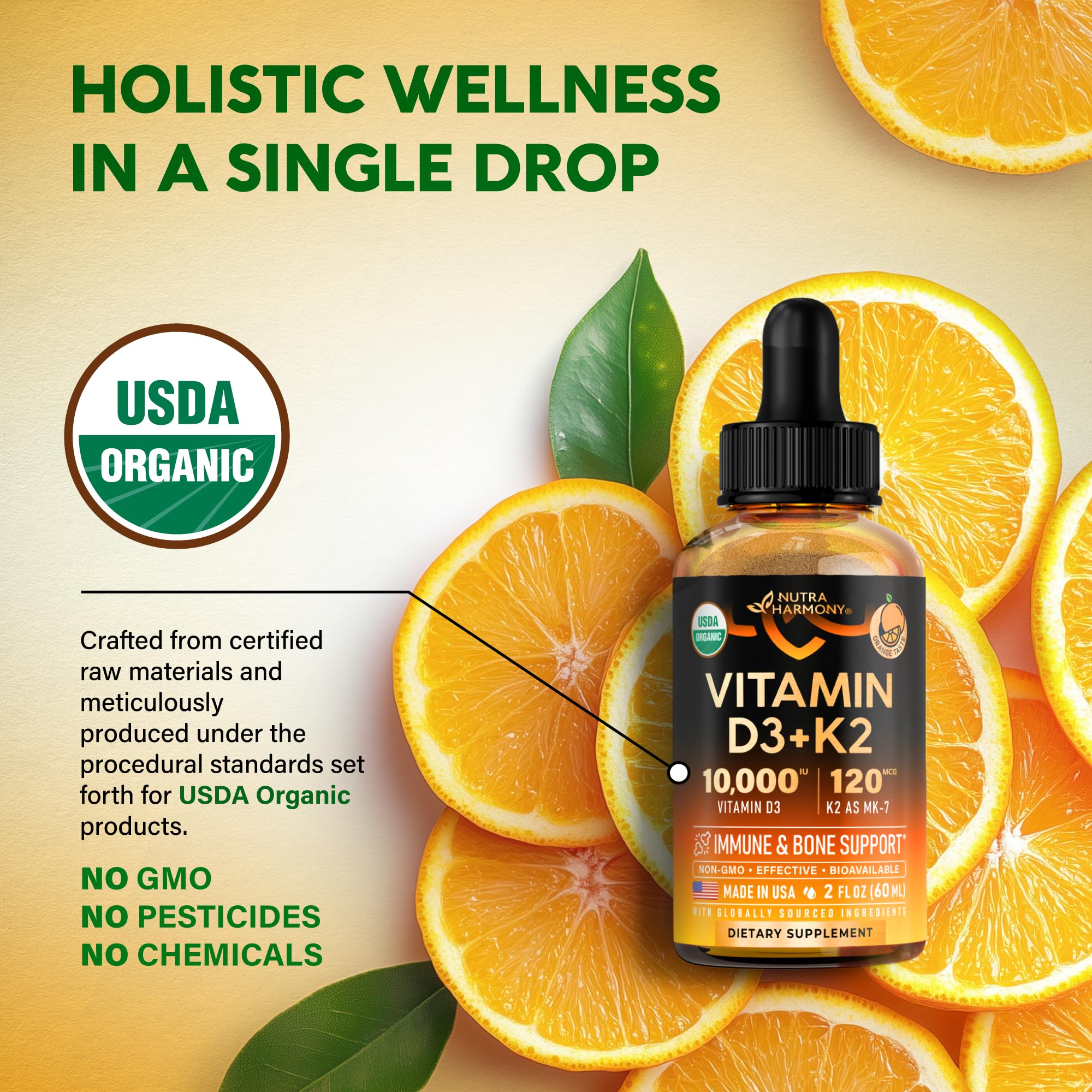 Vitamin D3 K2 USDA Organic Drops - Vitamin D3 10000 IU & K2 120mcg - 2 OZ — Amazon image 4