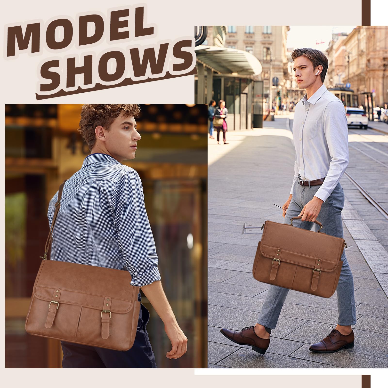 Borsa messenger in pelle per uomo, 15,6 pollici, borsa a tracolla per computer portatile grande per affari/viaggi