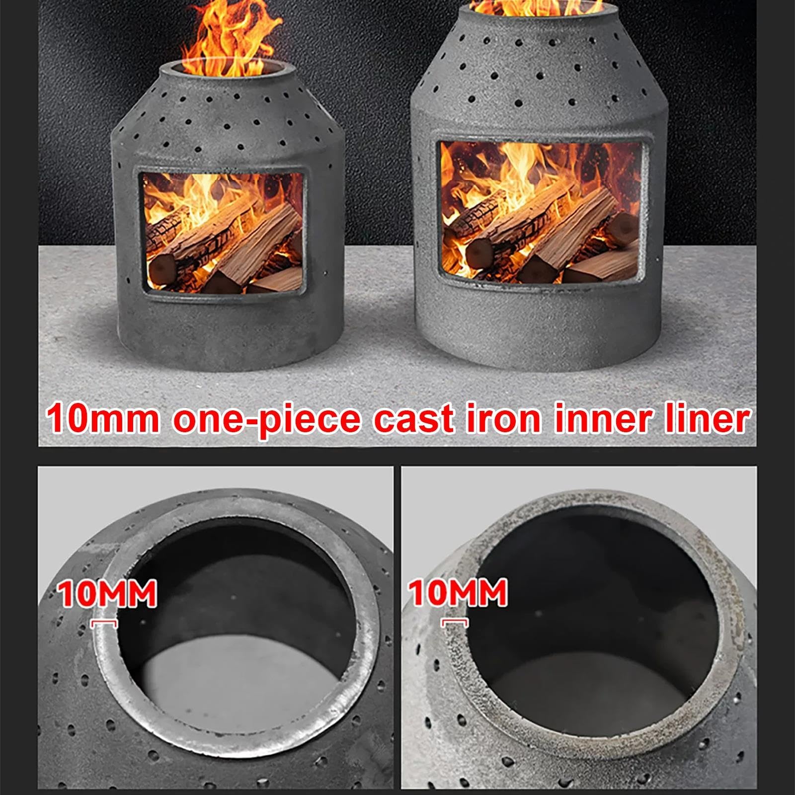 Stufa a Legna con Forno in Ghisa Cassetto Cenere Finestra Visione | Funzione Legna e Carbone, Saldatura senza Giunti, Stufetta a Legna da Interno, per Campeggio Riscaldamento e Cucina(L)