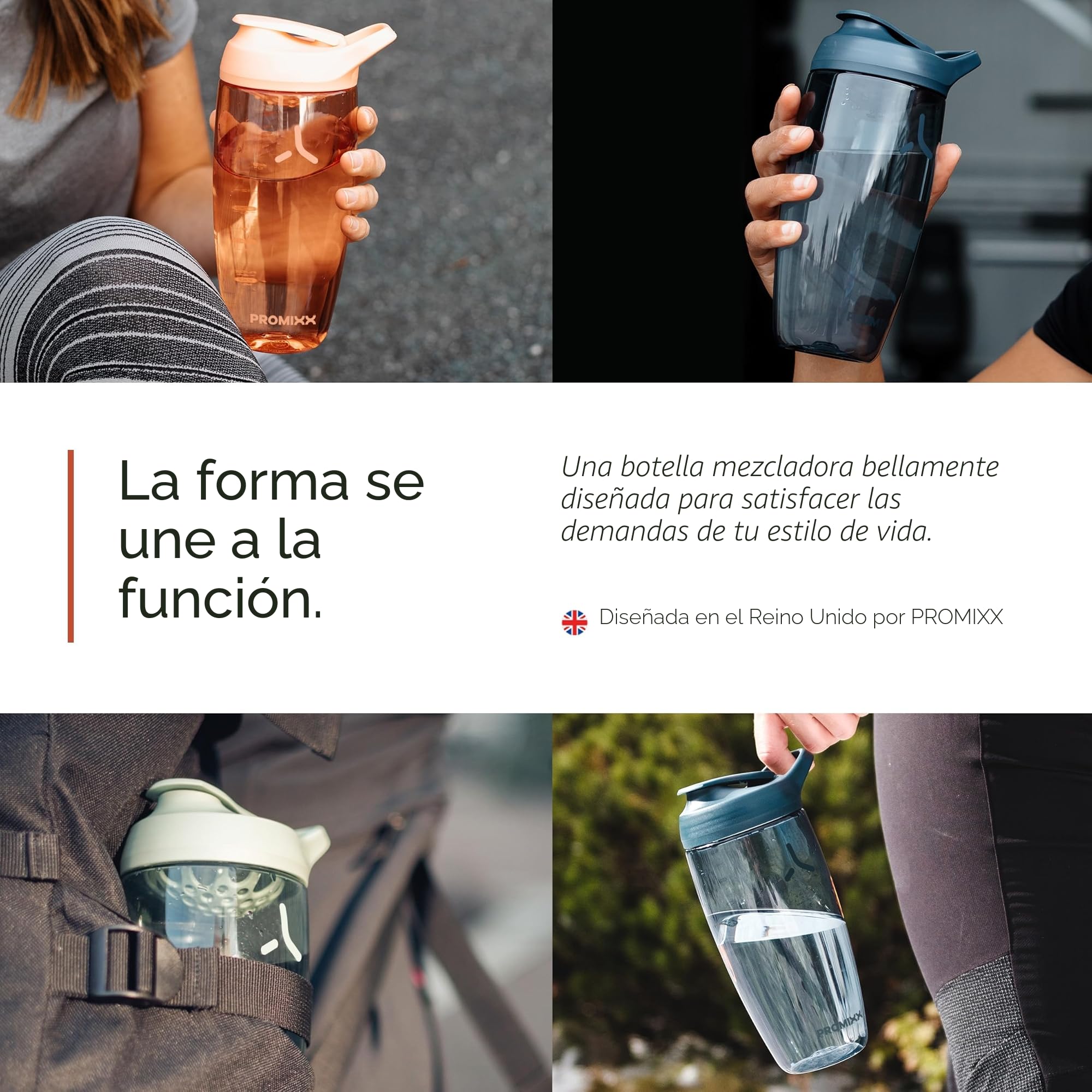 PROMIXX PURSUIT botella mezcladora de proteínas 2 unidades, botellas mezcladoras deportivas para mezclas de proteínas y batidos de suplementos – Azul Medianoche, Gris Grafito, 950ml