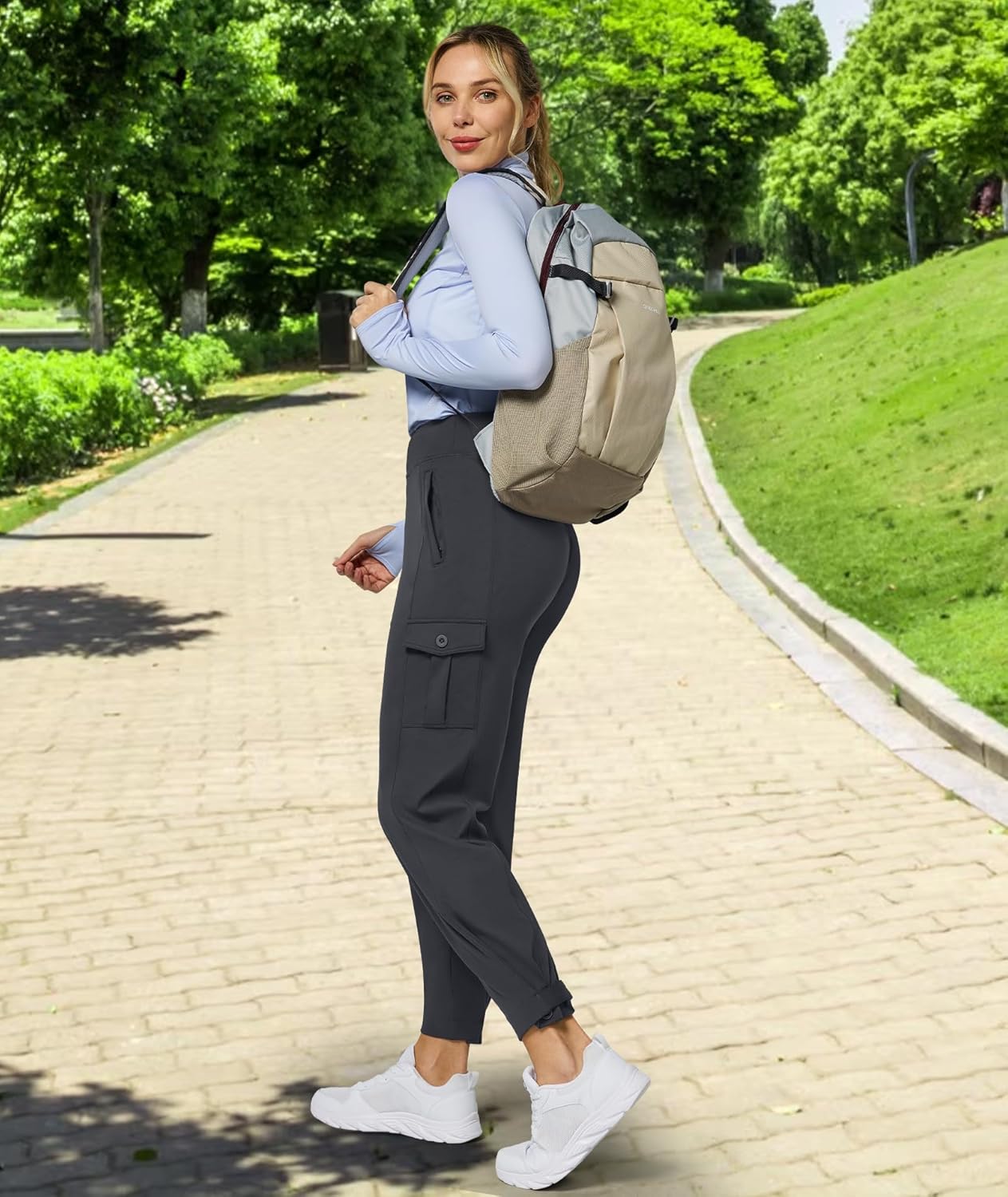 Casei Womens Cargo Pants, Wide Leg Yoga Pants High Waist Stretch Casual Pants with Pockets Business Travel Work - Image 3