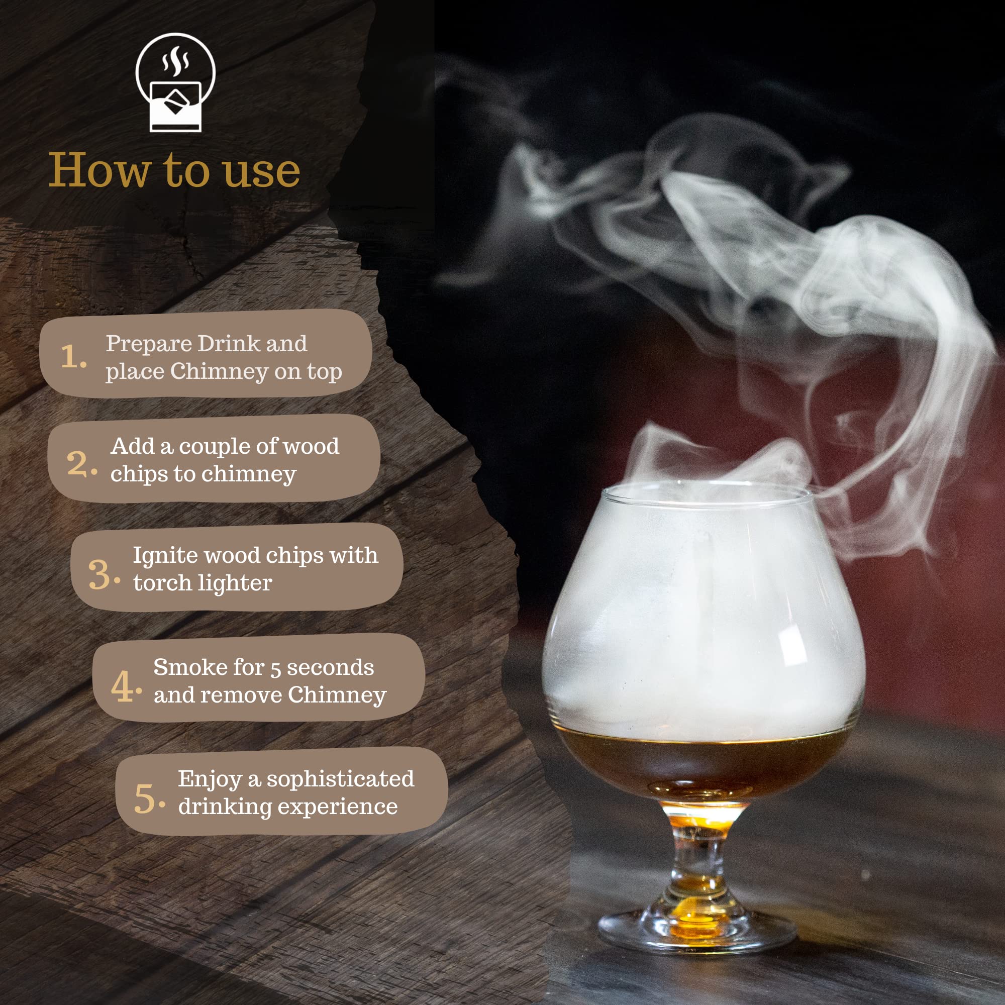Cocktail Räucherdeckel Set Aus Holz – Für Whiskey, Drinks & Speisen – Kaltrauch-Infuser Für Zuhause