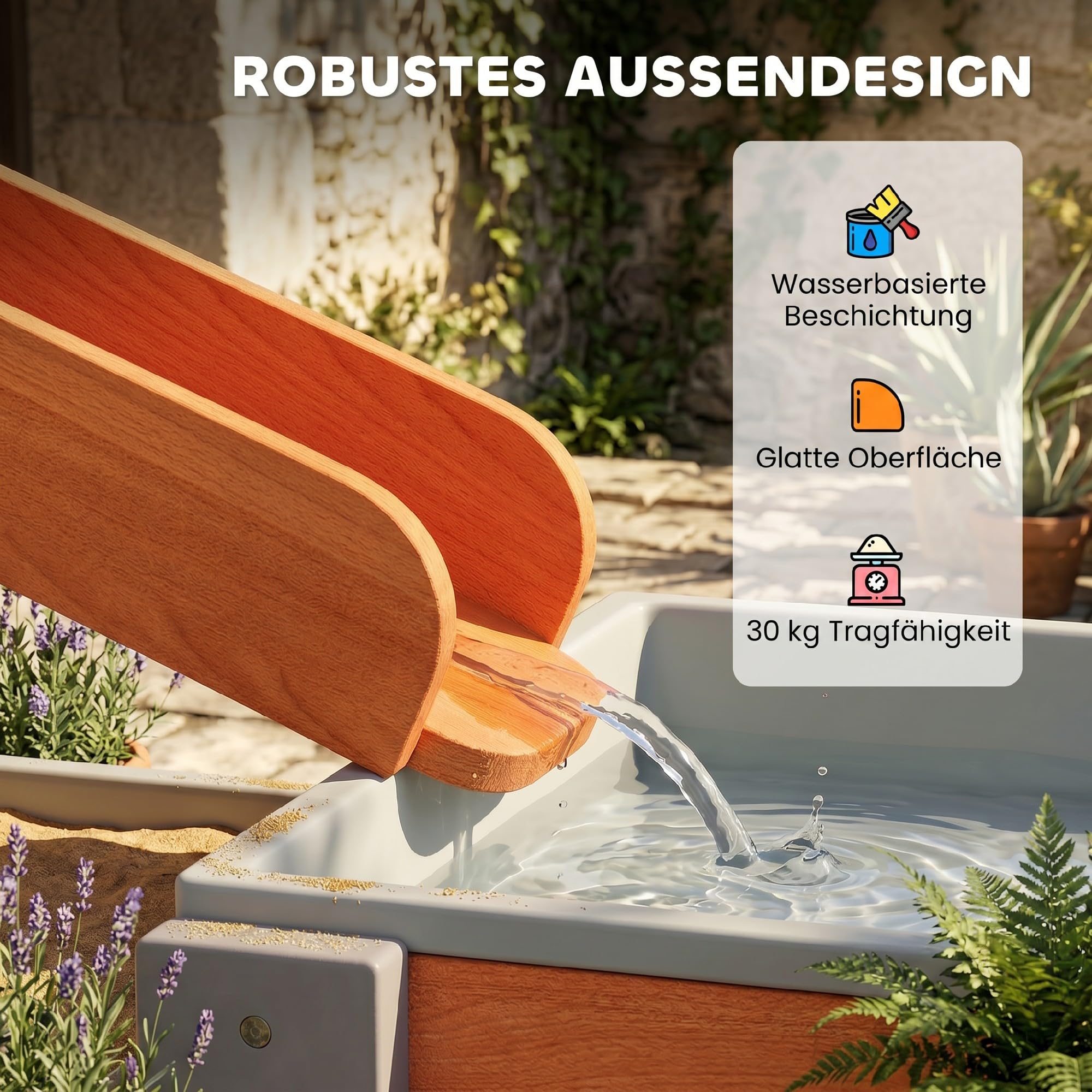AIYAPLAY Sand Wasserspieltisch Holz, Wasserbahn, Kinder 3-8 Jahre, Grau | Holz Wassertisch, Matschtisch, Strandtisch Sandkastentisch, mit 2 Becken
