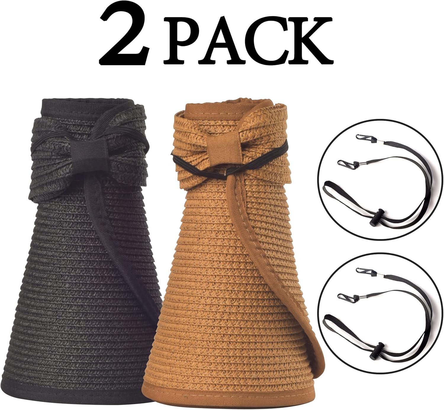 Women Sun Visors Foldable Straw Hats Summer Beach Packable Hat Floppy Wide Brim Cap Deep Style, Adjustable Size - Image 2