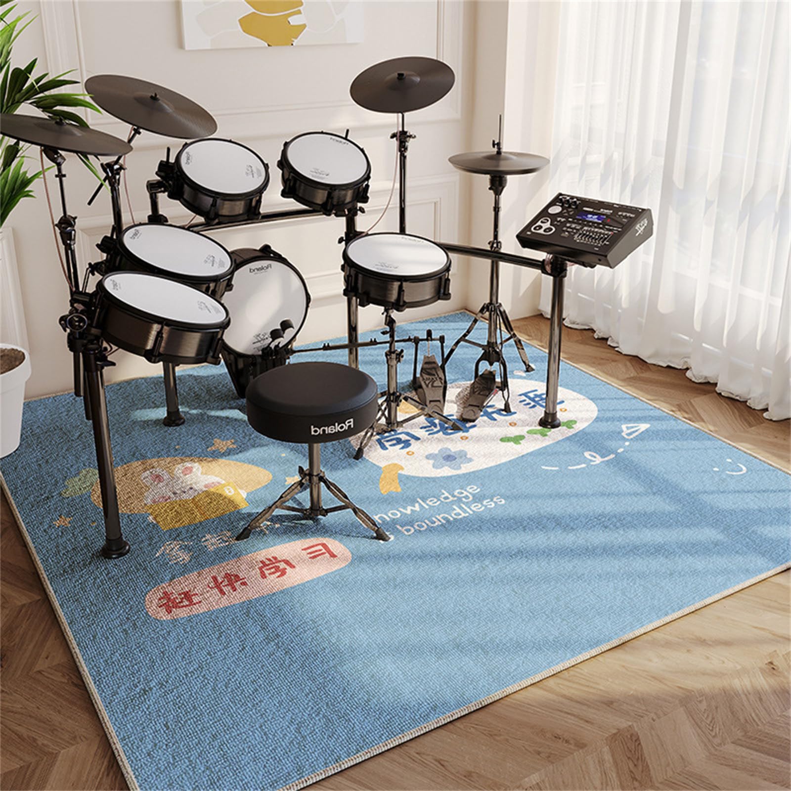 Hixingo Tapis de Batterie Acoustique Insonorisant Sol, Professionnel Tapis pour Batterie Electronique et Percussions Antidérapant pour Salle de Musique (Dessin animé,120 * 200cm)