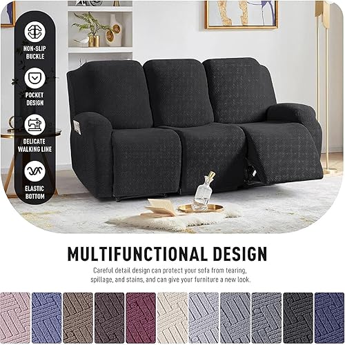 Miniatura 3 de NA - 2 fundas para sofá reclinable, funda elástica para sillón reclinable con bolsillo lateral, fundas de sofá reclinable jacquard elastano, F, 3