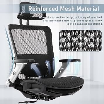 COLAMY Ergonomic Mesh Office Chair with Footrest, High Back Computer Chair with Lumbar Support, 4D Flip-up Armrests, Adjustable Headrest, Tilt Lock, Desk Chair for Home Office, Black