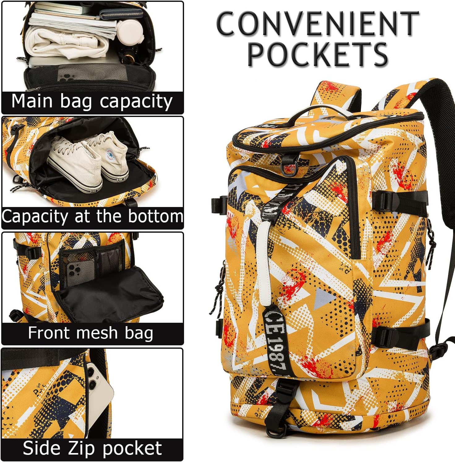 Gym Duffle Bag Waterproof black Laptop Backpack Suitable for Hiking, Fishing, Travel 40L Large Capacity Trendy Cool Lightweight Backpack for Men and Women - Image 3