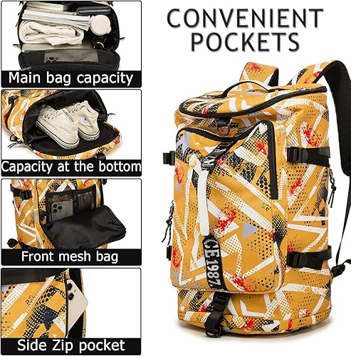 Miniatura 3 de Bolsa de lona para gimnasio, mochila negra impermeable para laptop, adecuada para senderismo, pesca, viajes, 40L, gran capacidad, moderna, ligera,