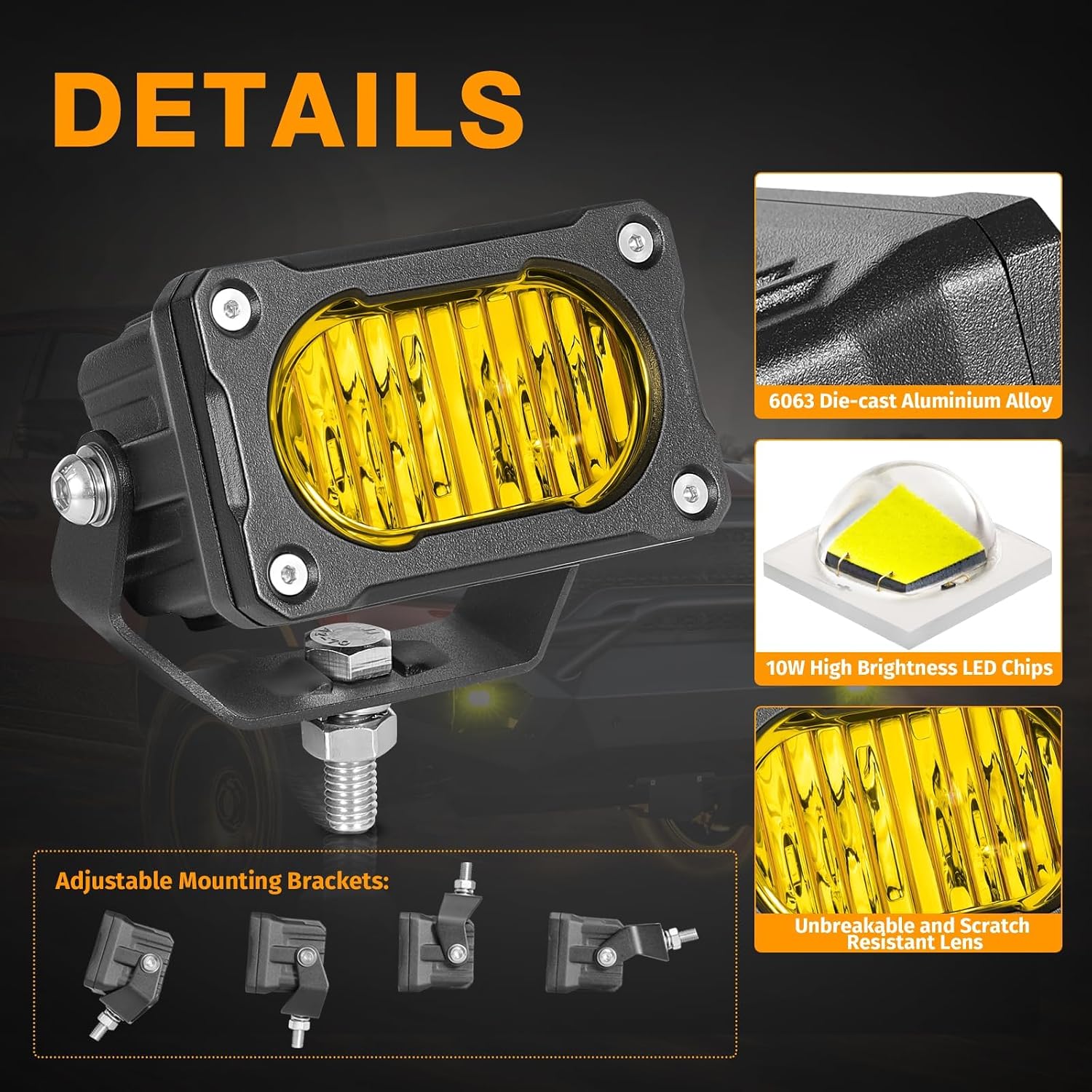LED Pods Yellow, Muto-Beam 2PCS 3Inch LED Driving Light 40W Flood Offroad Lighting Small Cubes Backup Pods Reverse Lighting Ditch Lights Fog Lights for Truck ATV UTV Motorcycle SUV Boat Tractor