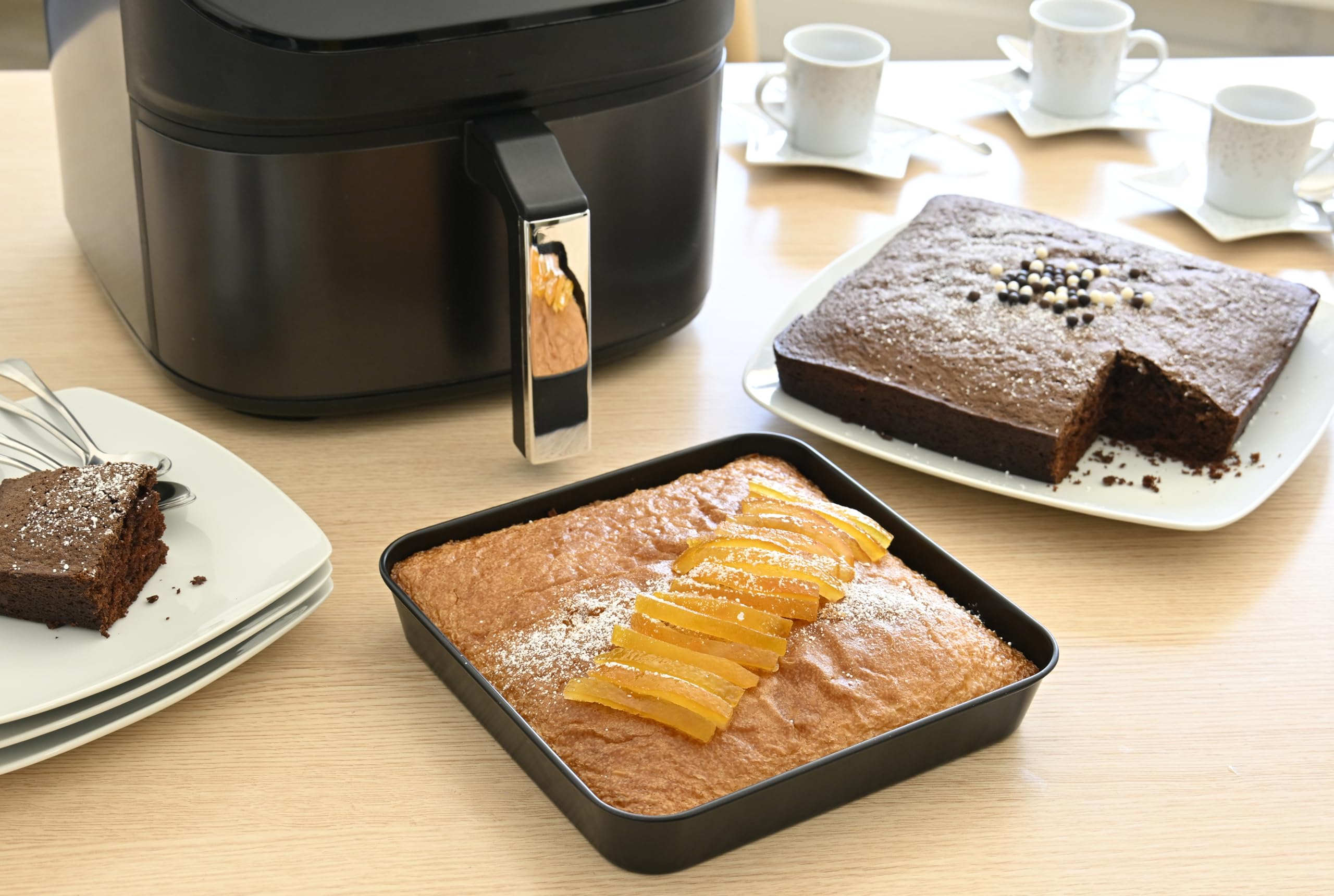 patisse 72855 - Set stampo quadrato in acciaio rivestito senza PFAS, 20 cm + griglia di cottura in acciaio inox 20 cm per friggitrice ad aria calda aria friggitrice XL e XXL, nero