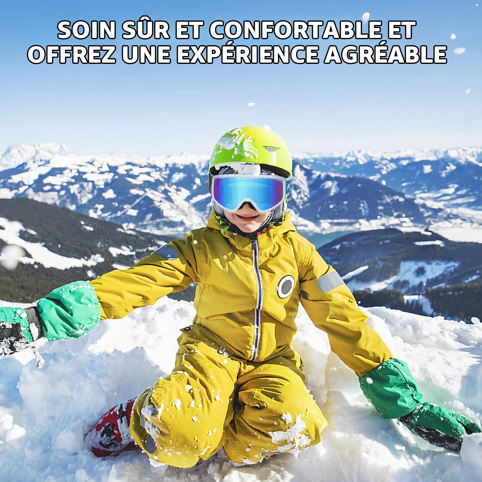 Findway Masque de Ski pour enfant, Lunettes de Ski OTG Masques de Snowboard, Anti buée, 100% Anti-UV Masque et Lunettes de Ski pour les garçons, les filles et les adolescents de 3 à 14 ans