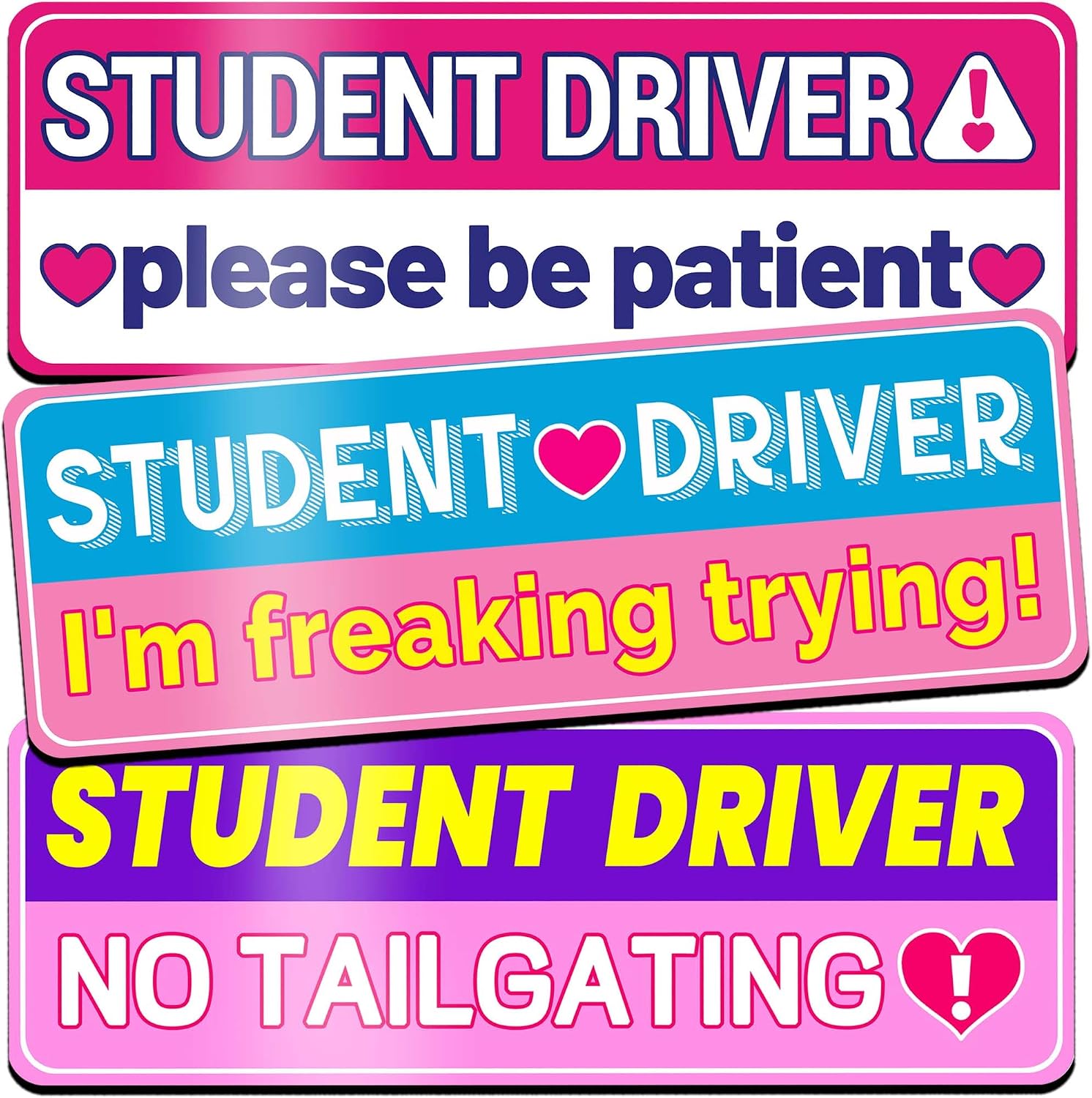 3 Pack Pink Magnetic Student Driver for Car, Reflective Stickers