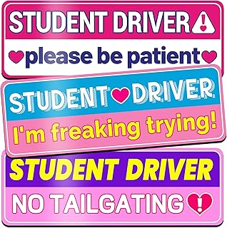 Student Driver Magnet for Car: 3-Pack Reflective Funny Magnetic Bumper Sticker Set - Cute Pink New Driver Magnet Sticker - Removable Safety Rookie Attention Sign