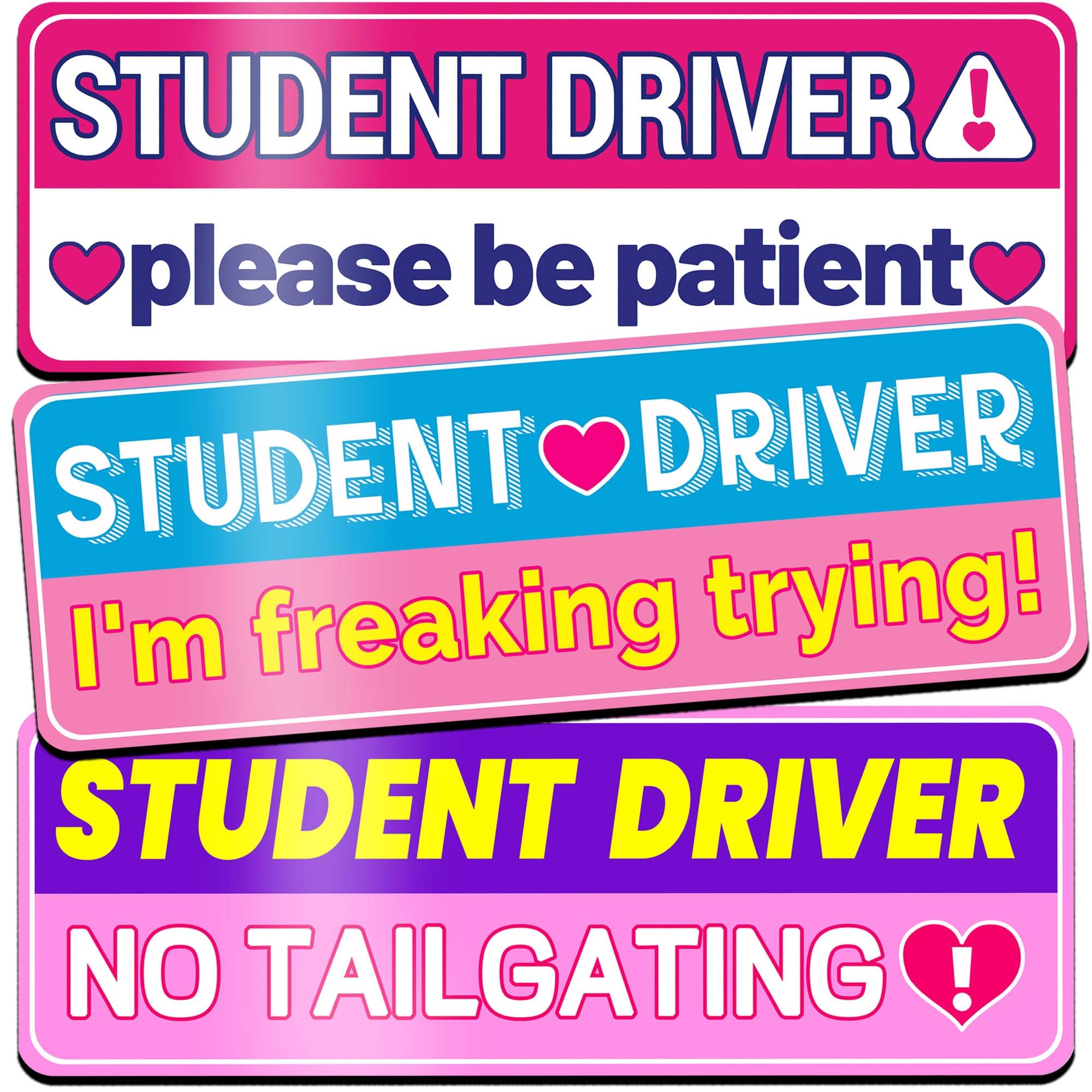 3 Pack Pink Magnetic Student Driver for Car, Reflective Stickers