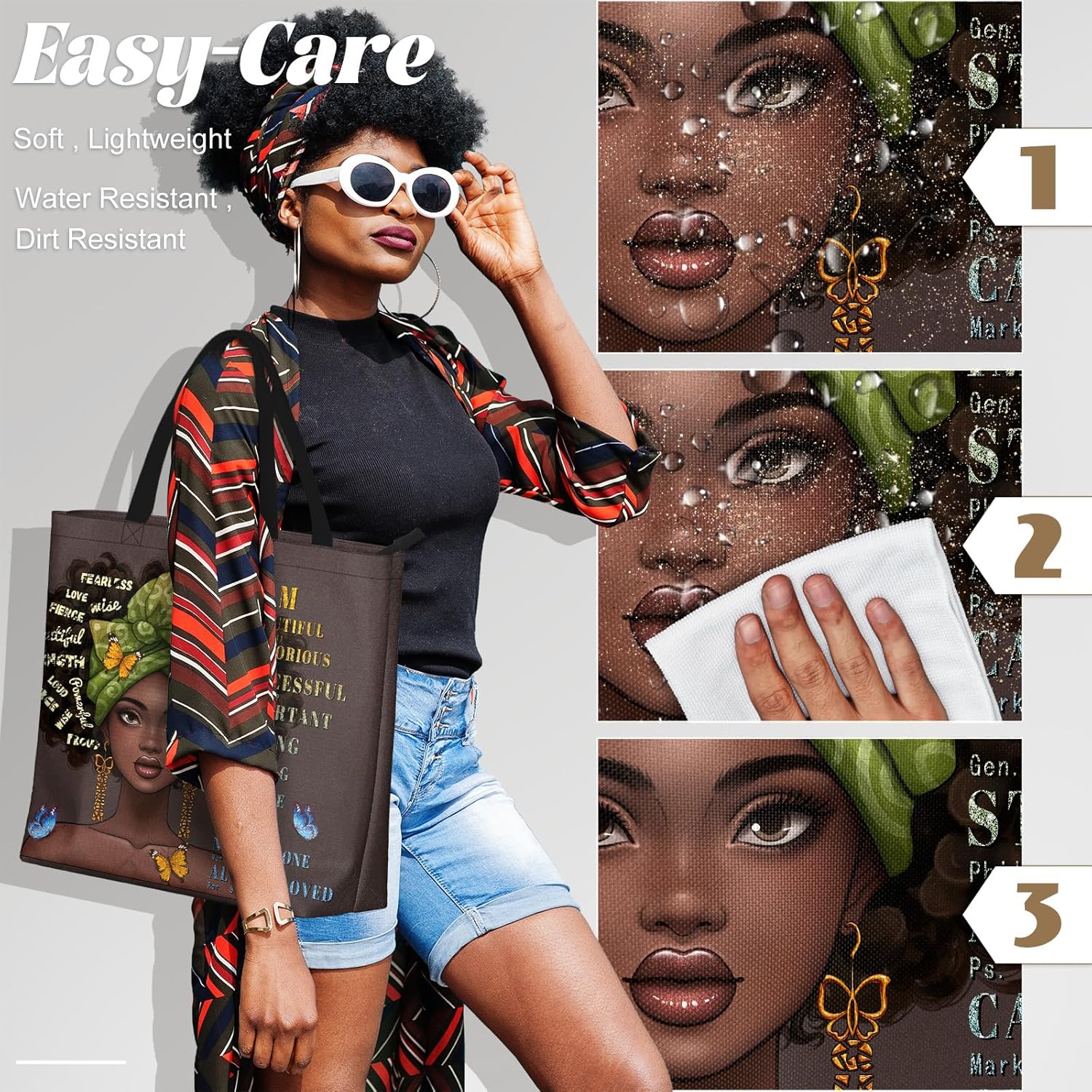 African American Black Women Tote Bag Black Girl Magic Shoulder Handbag For Work Travel Beach Shopping - Image 4