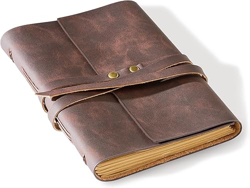 Cleather Diario de cuero de 5 x 7 pulgadas, cuaderno de cuero genuino para hombres y mujeres, 200 páginas de líneas, diario encuadernado en cuero