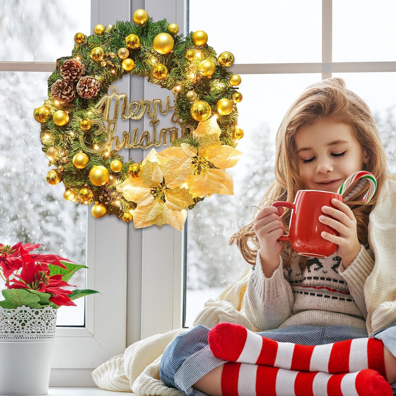 LED Weihnachtskranz Vorbeleuchtete 40 cm Weihnachtskugeln