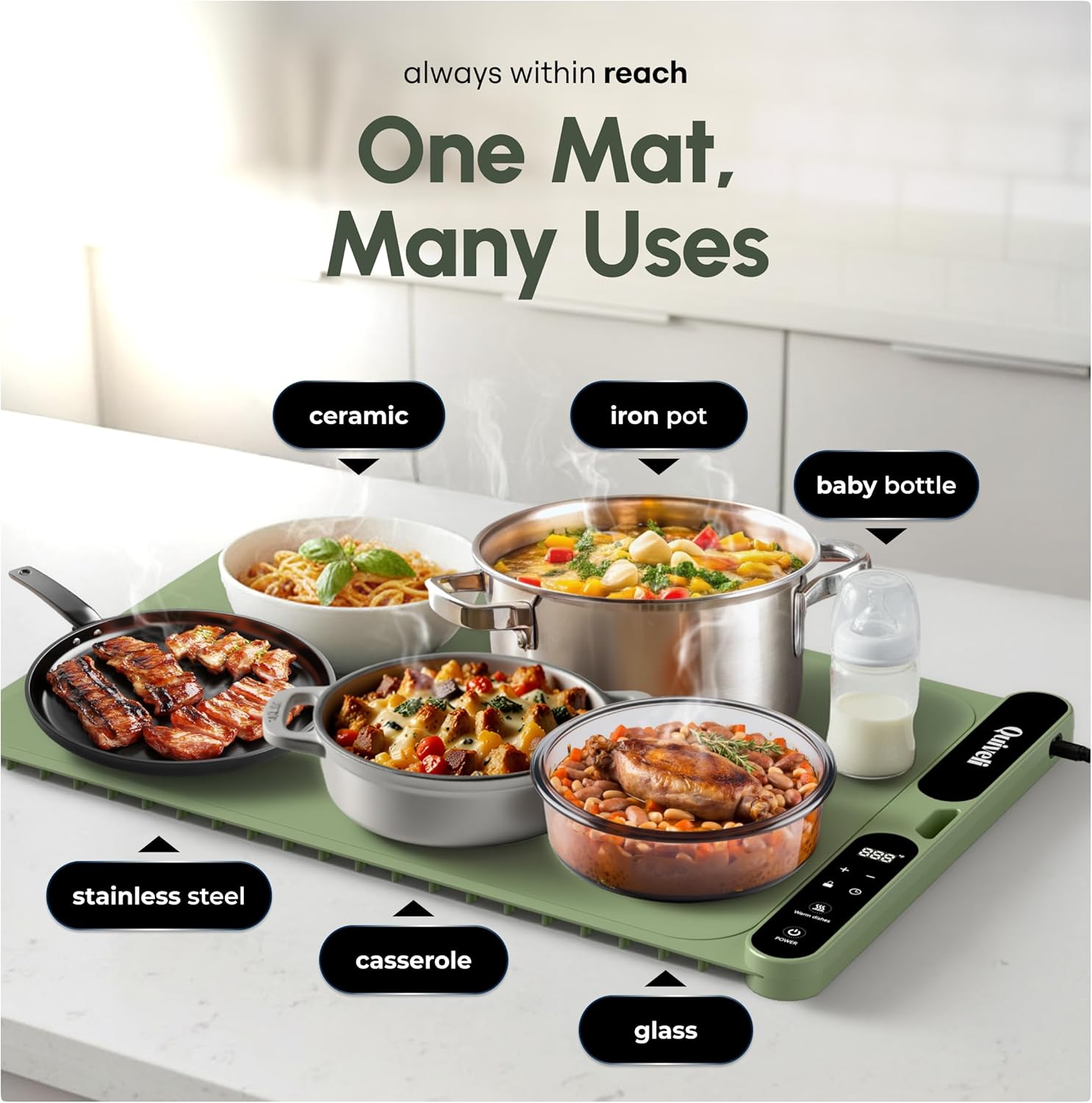 Electric Food Warming Mat for Buffet - 24"x15" with Child Lock, Timer, 3 Preset Temp - Fast & Even Heating Foldable Warming Mats for Food Dishes - Food Heating Pad for Kitchen Counter