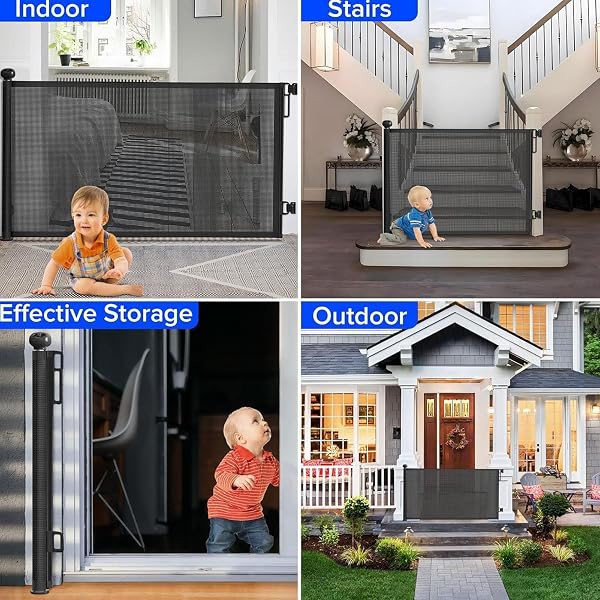 Safety Mesh Gate No Drilling, Cat Mesh Gates Indoor, Retractable Pet Stair Gate, Dog Door Extendable, Child Door For Stairs, For Outdoor Hallway Doorway Staircase - 4
