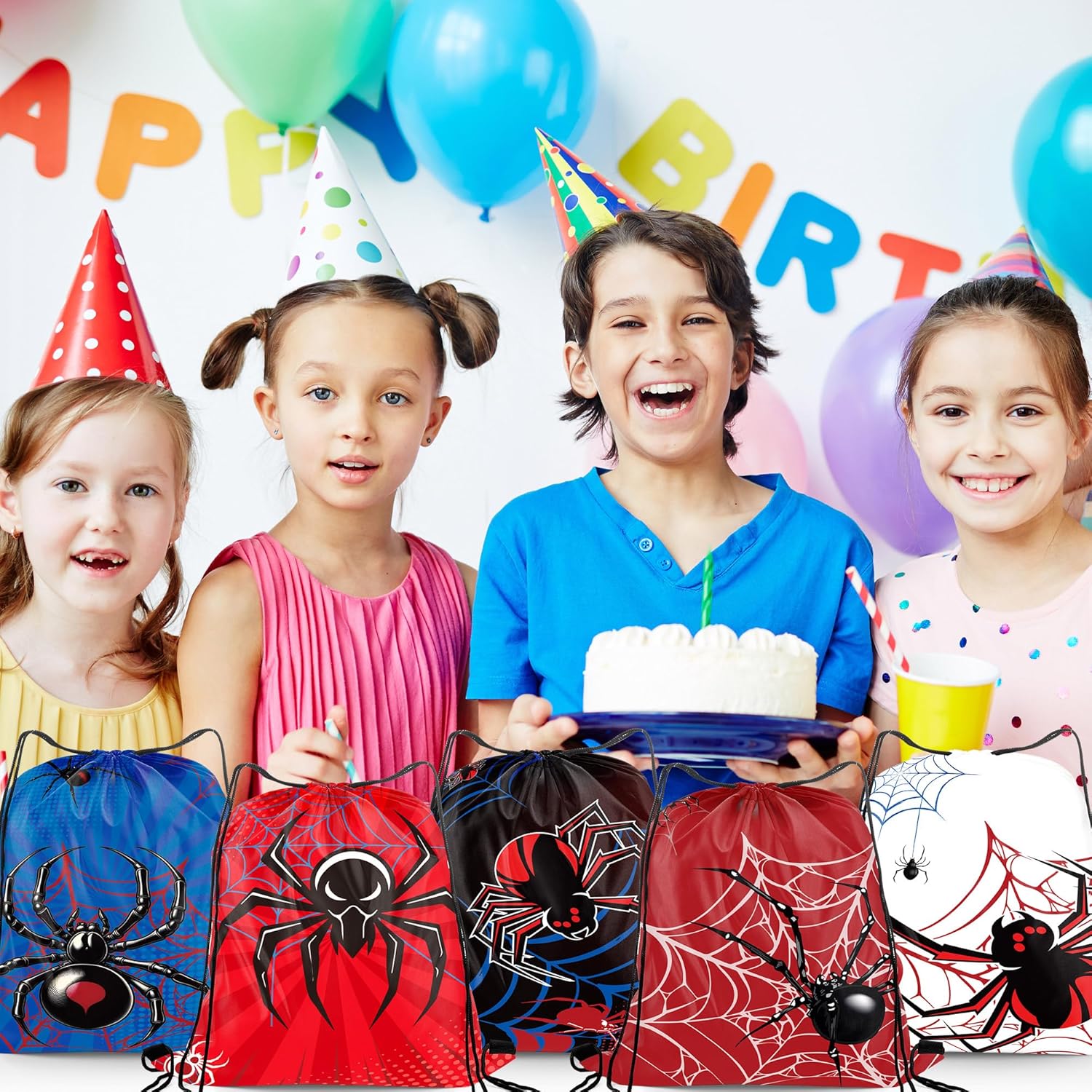24PCS Spider Drawstring Goodie Bags - Spider Web Birthday Party Favors Candy Treat Bags for Birthday Party Decoration Supplies Backpack for Kids Boys & Girls - Image 5
