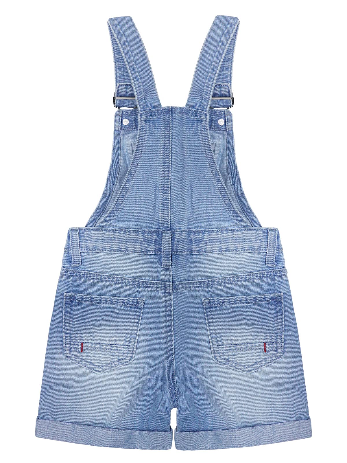 KIDSCOOL SPACE Niedliche Jeans-Shorts für kleine und große Kinder, zerrissener, gefalteter Saum, verstellbare Träger, sommerliche Denim-Shortalls