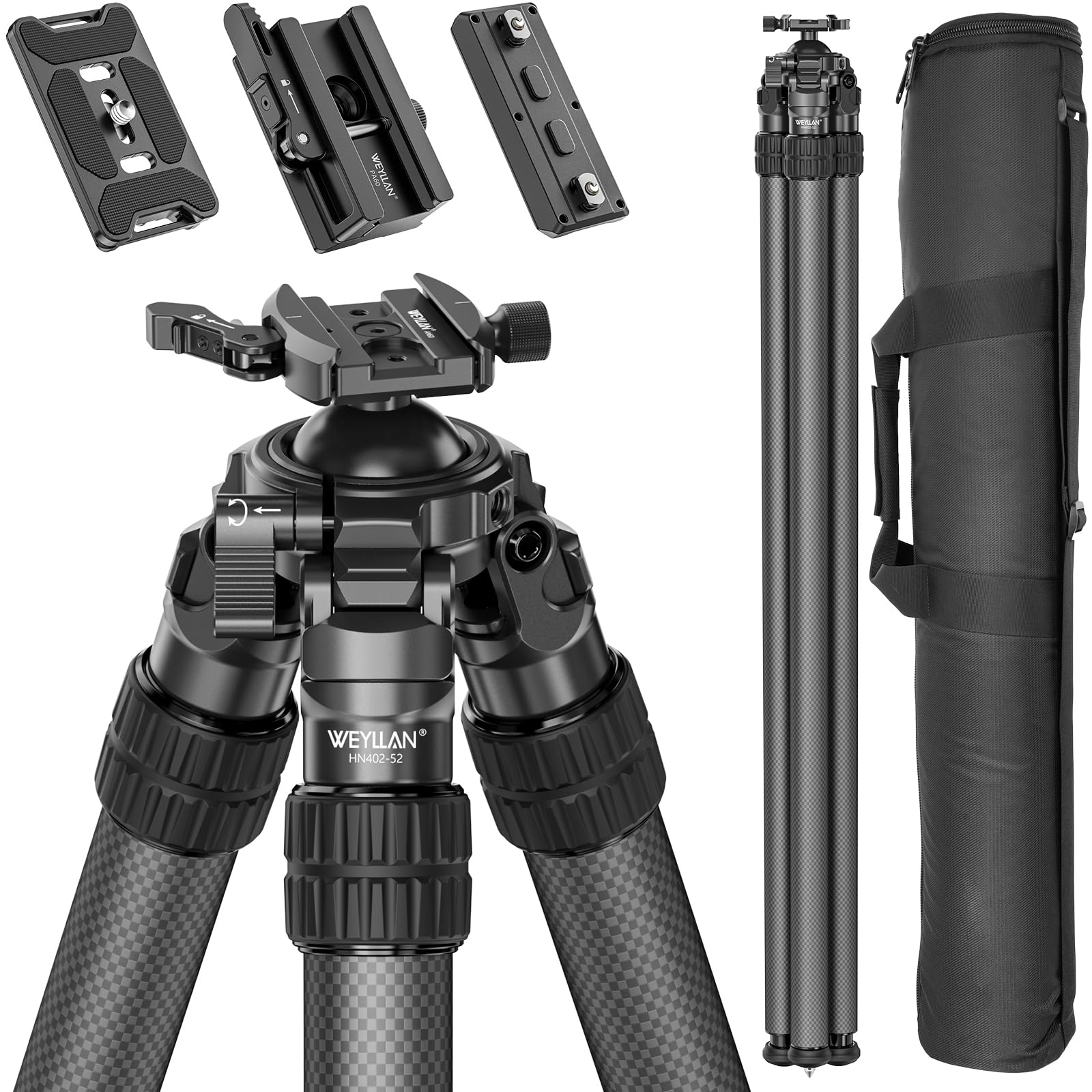 WEYLLAN HN402K statyw węglowy, odwrócone nogi z głowicą kulową 52 mm