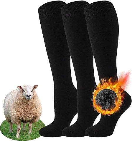 Calcetines Térmicos Altos Hombre, Calcetines Térmicos Altos Mujer, Calcetines Largos Suaves con Rizo Interior, Calcetines Hasta la Rodilla Acogedor Invierno de Lana o Algodón