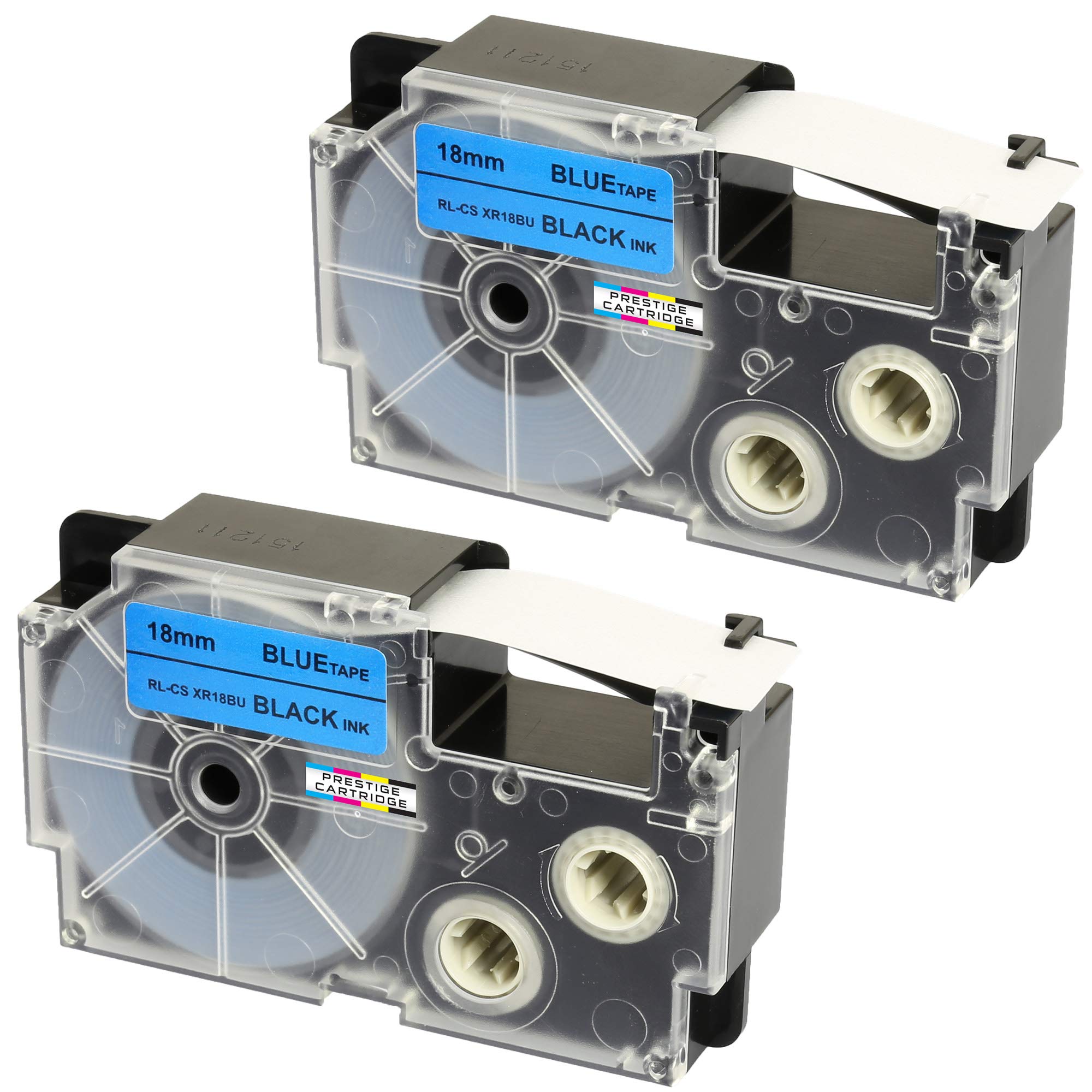 2X Compatible Ribbon Label Tapes XR-18BU XR-18BU1 Black on Blue 18mm x 8m Replacement for Casio KL-60 100 100E 120 200 200E 300 750 780 820 2000 7000 7200 7400 8100 8200 P1000 C500 CW-L300 Label