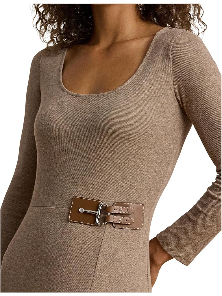 Brown Lauren Ralph Lauren Buckle-Trim Rib-Knit Midi Dress
