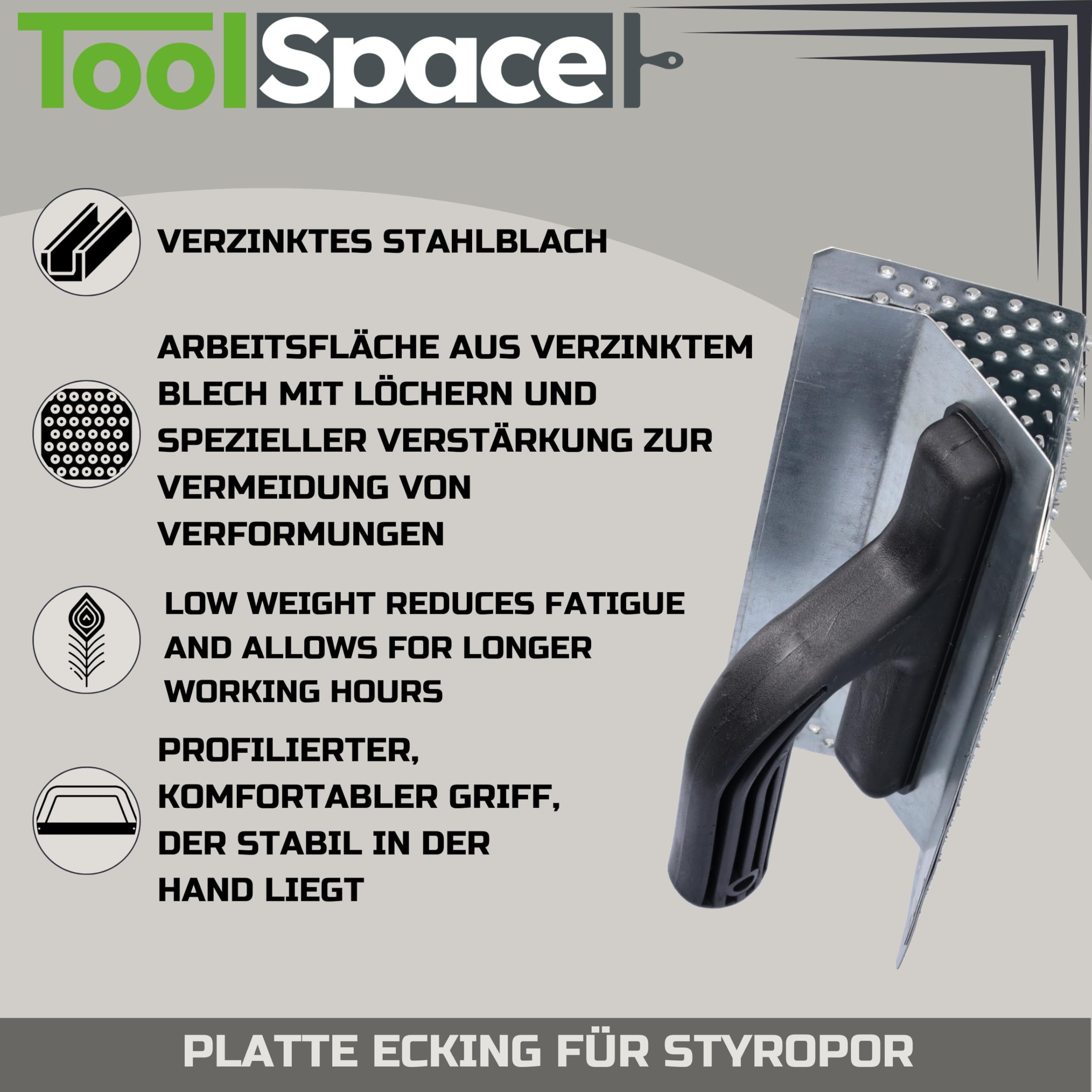 ToolSpace 1x Lima Cuadrada de Poliestireno Tabla de Lijado Lijadora 260 mm Tabla de Lima Lima de Poliestireno Raspador de Poliestireno Tabla de Rallado Plástico Galvanizado Chapa de Acero Nivelación