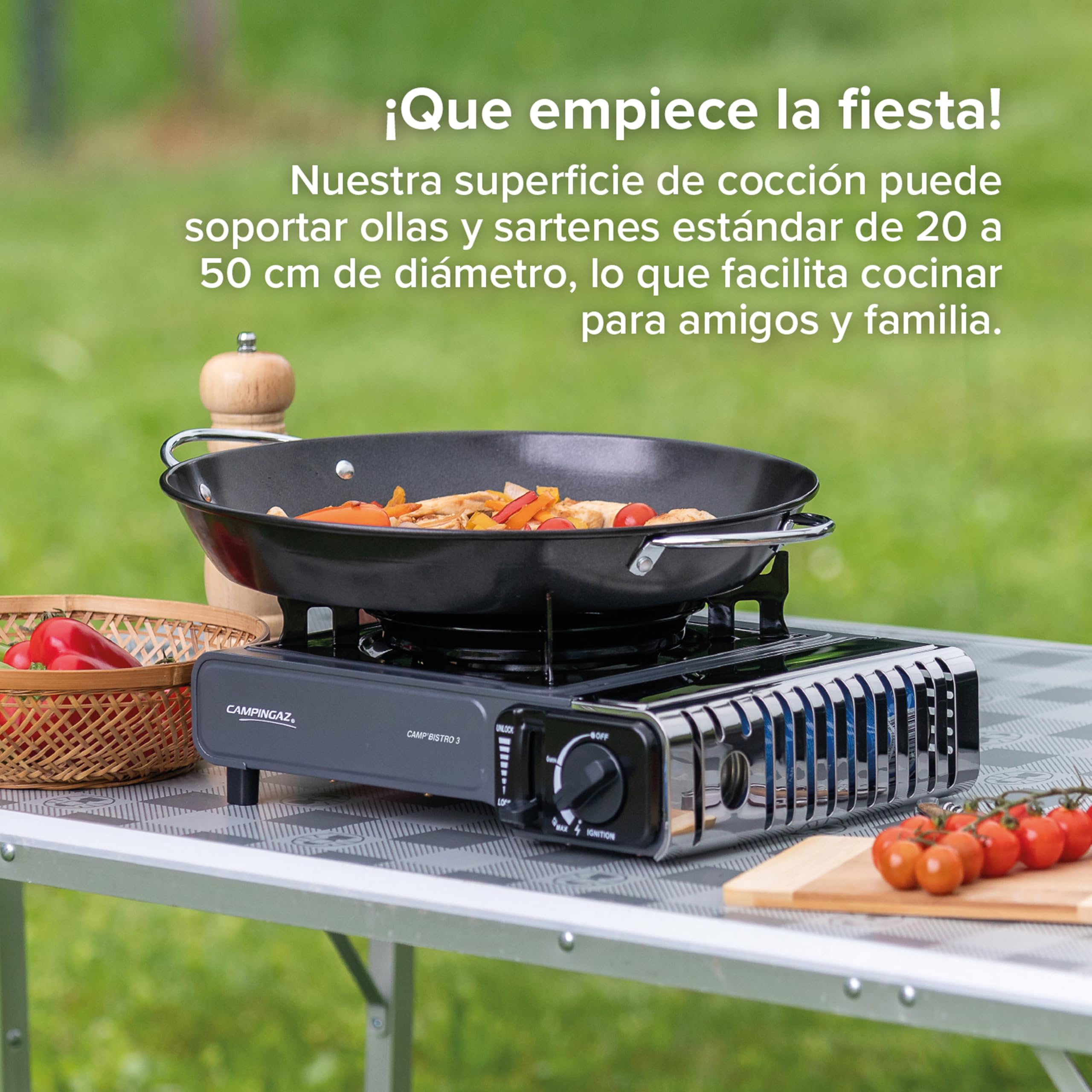 Campingaz Camp Bistro 3 Fornelli Piastra Combo | Fornello da campeggio a 1 bruciatore | 2200 Watt | Cucina da esterno compatta e portatile | Include custodia per un facile trasporto | Nero