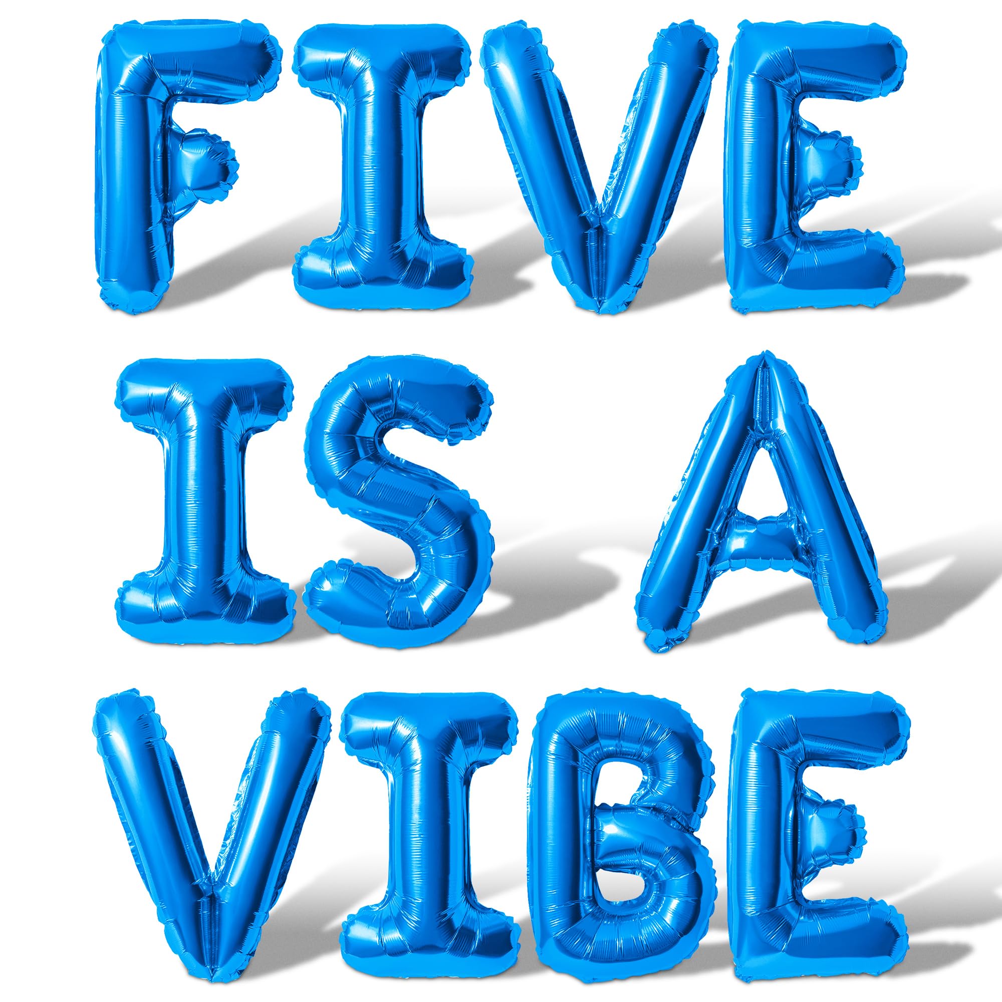 Letter Balloons - FIVE IS A VIBE 16" Inch Alphabet Letters Foil Mylar Balloon 5th Birthday Party Banner (Blue)