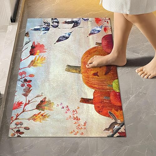 Miniatura 2 de Bathroom Rugs Sets 2 Piece 24x16+24x20 Inch,Soft U-Shaped Contour Toilet Rug Halloween Pumpkin Retro Non-Slip Absorbent Bath Floor Mat Carpet Set