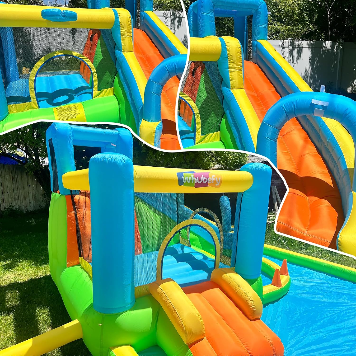 AKEYDIY Inflatable Water Slide for Kids 3-12, Outdoor Water Slide for Kids Backyard, Water Park with Deep Splash Pool, Dual Slides,Rossing Game&Water Cannon for Summer Party, 550W Blower Included