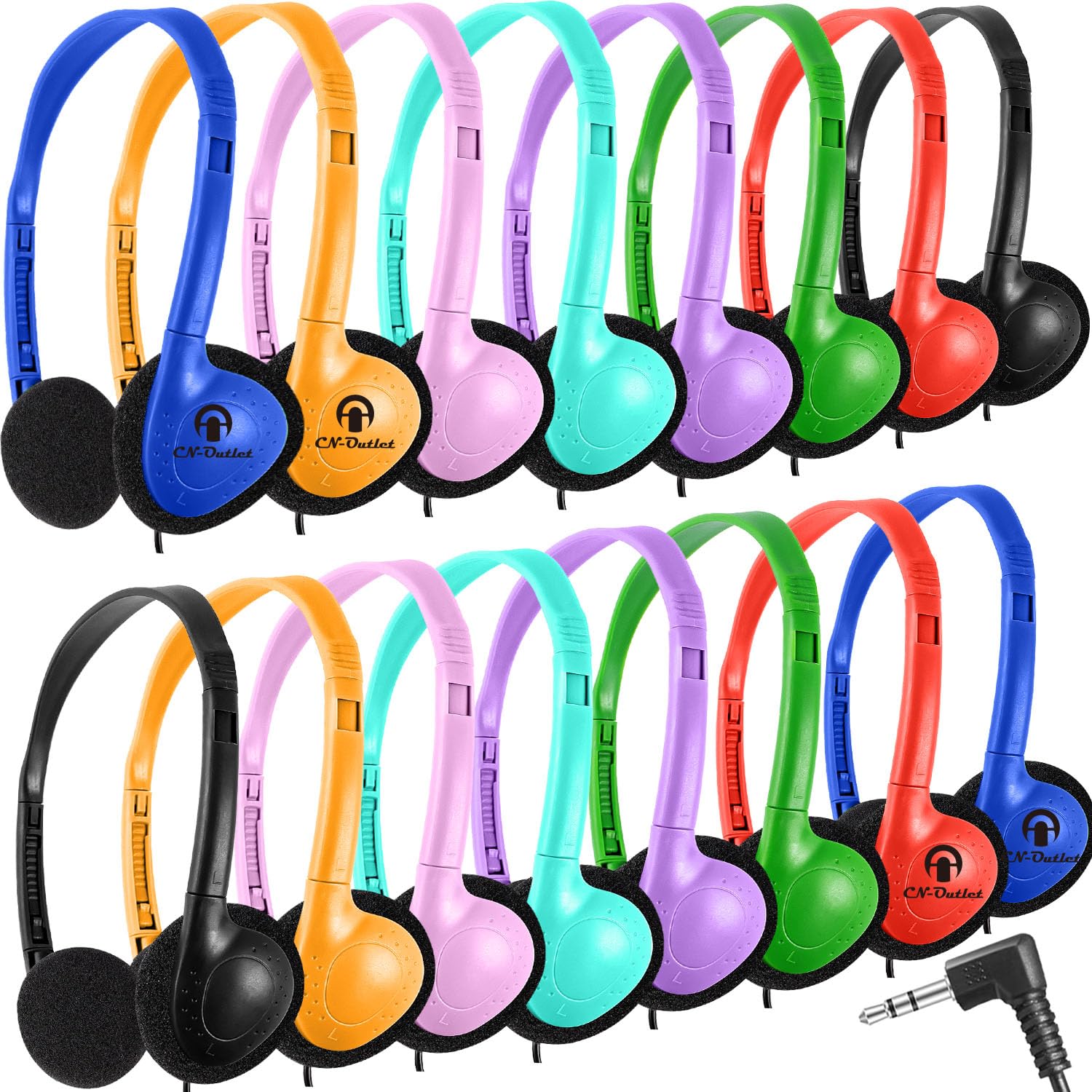 black wired headphones for classroom 100 pack