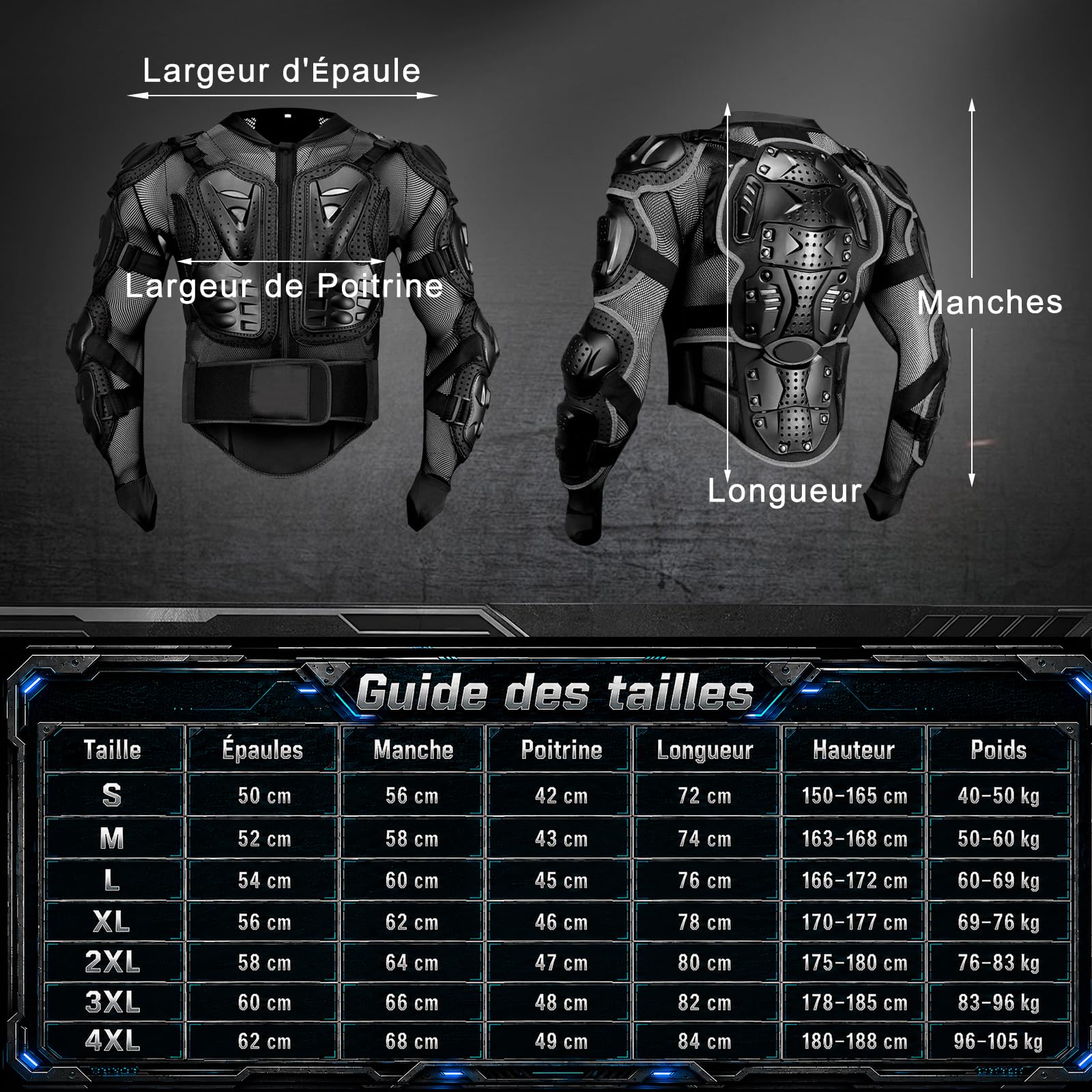 Veste de Protection Moto Pro, Gilet de Protection Moto avec Protection Dorsale Moto, Blouson Moto Respirant pour Homme et Femme, Scooter VTT Enduro