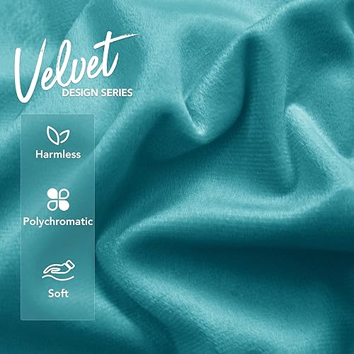 Miniatura 6 de Deconovo Juego de 2 fundas de almohada de terciopelo, 18 x 18 pulgadas, color verde azulado, decorativas, suaves, cuadradas, con pompones para sofá