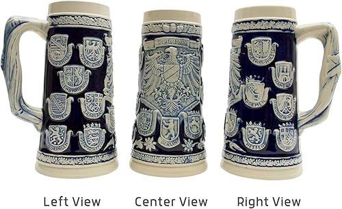 Miniatura 5 de OktoberfestHaus - Jarra de cerámica para cerveza, color azul cobalto, colección Bier Krug alemán Águila (águila), escudo de armas medieval, Jarras