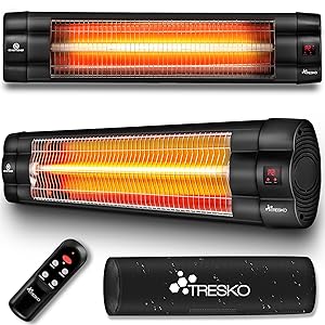 TRESKO Calefactor por Infrarrojos para Terraza | 2500W + Control Remoto | Estufa Radiante de Pared 3 Temperaturas | Radiador Eléctrico para Exterior e Interior | Calentador de Cuarzo con Pantalla LED